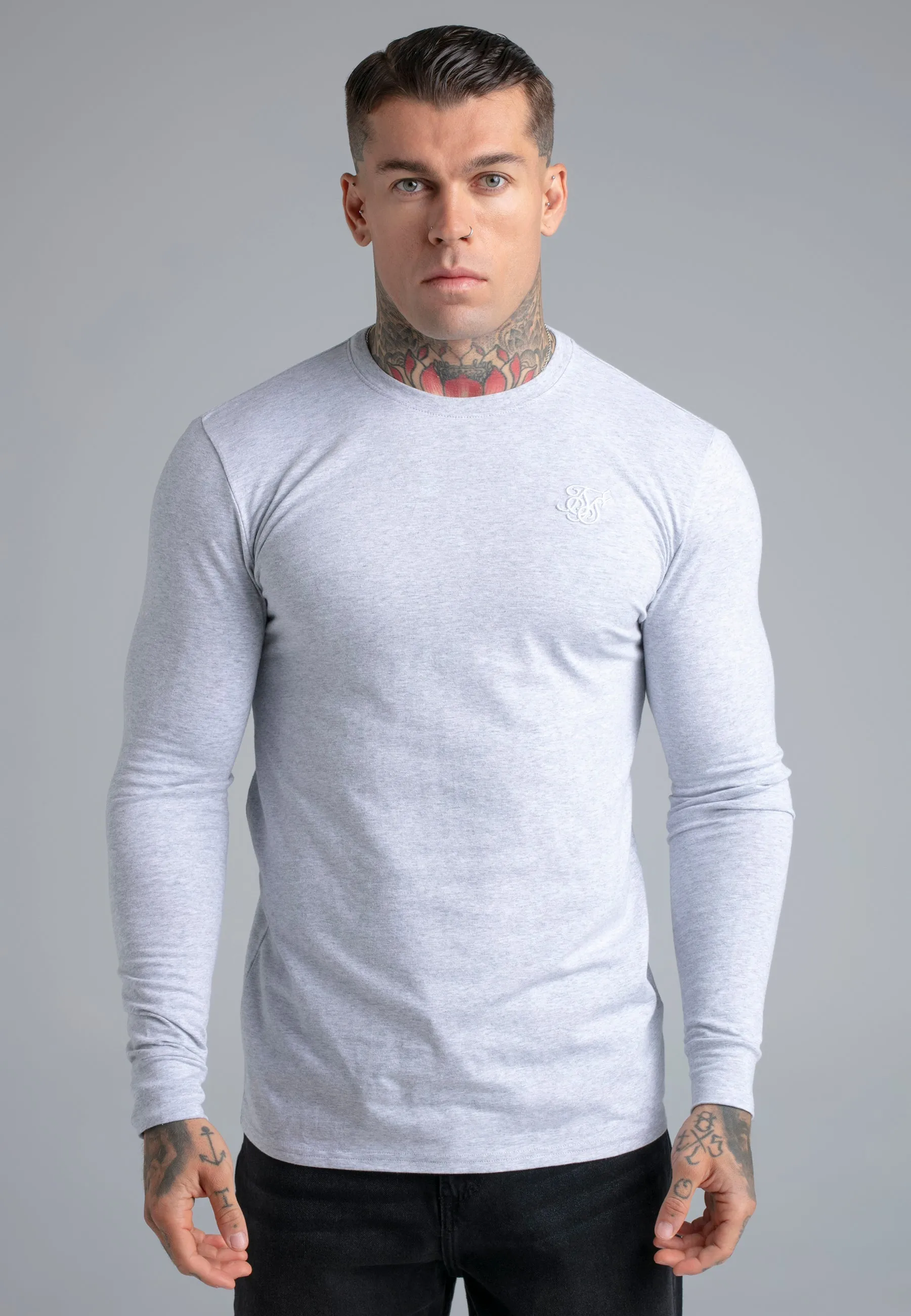 Grey Marl Essentials Long Sleeve T-Shirt sold by Siksilk