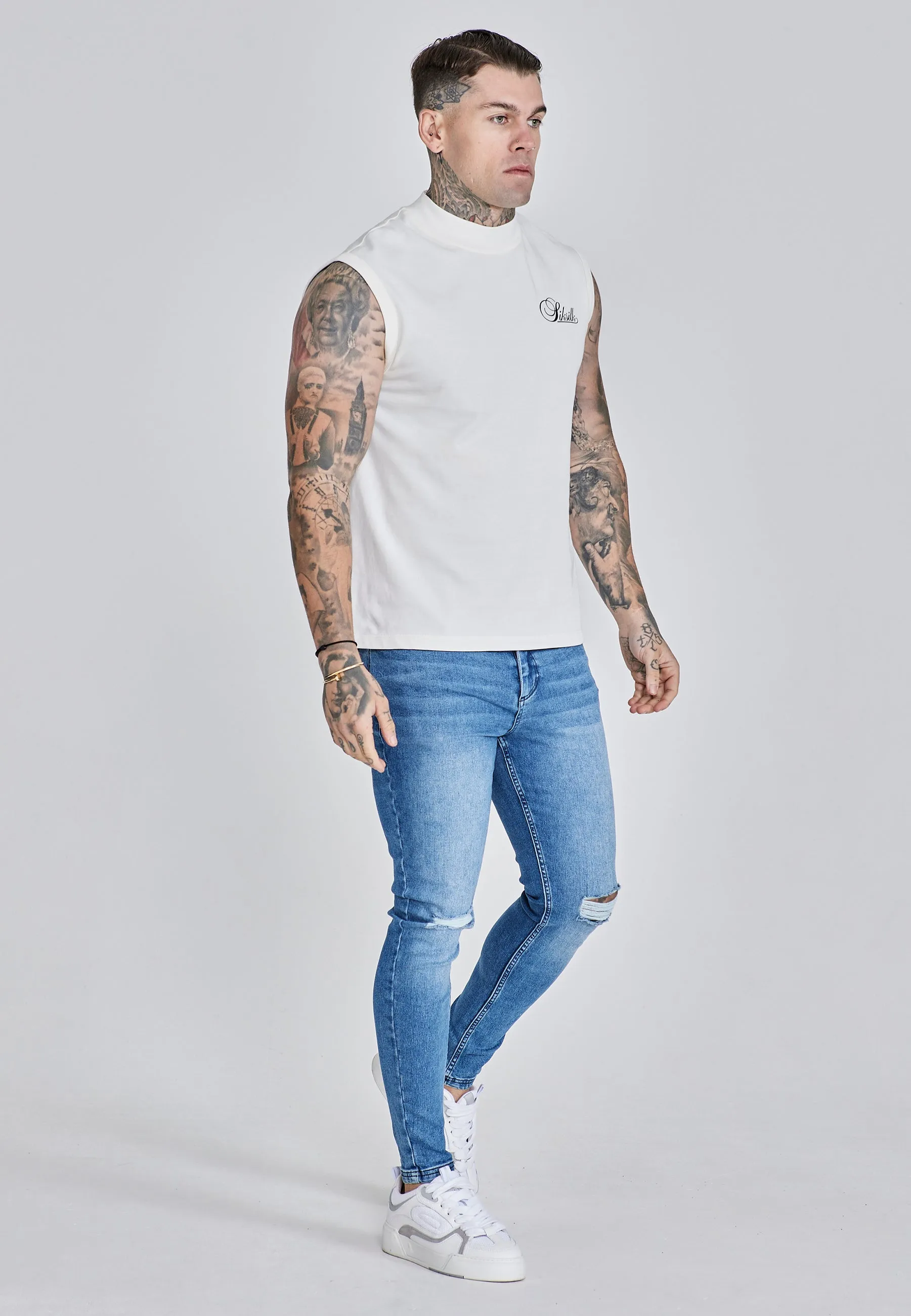 Ecru Sleeveless T-Shirt sold by Siksilk product image thumbnail 4