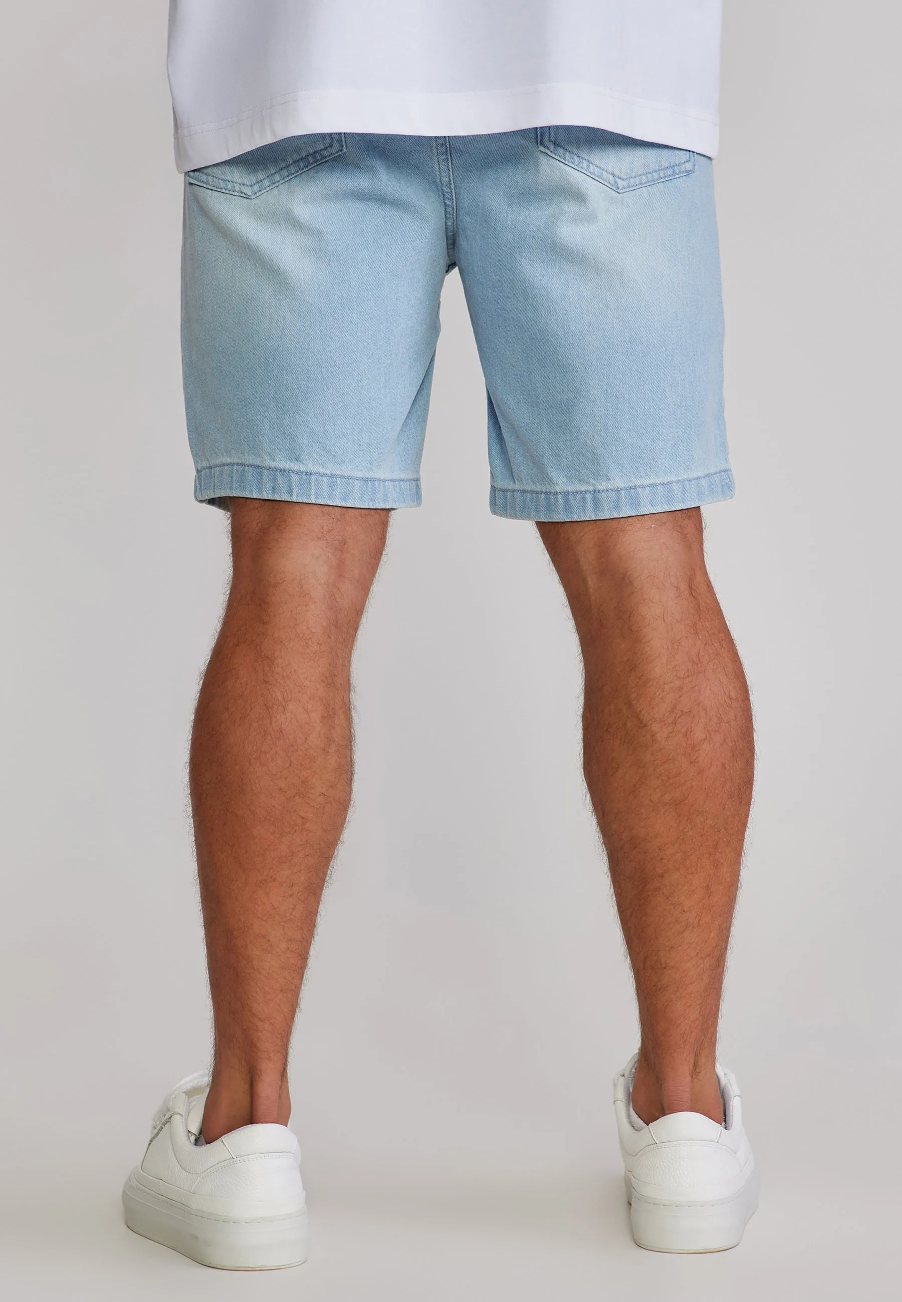 Washed Light Blue Distressed Denim Shorts sold by Siksilk product image thumbnail 5