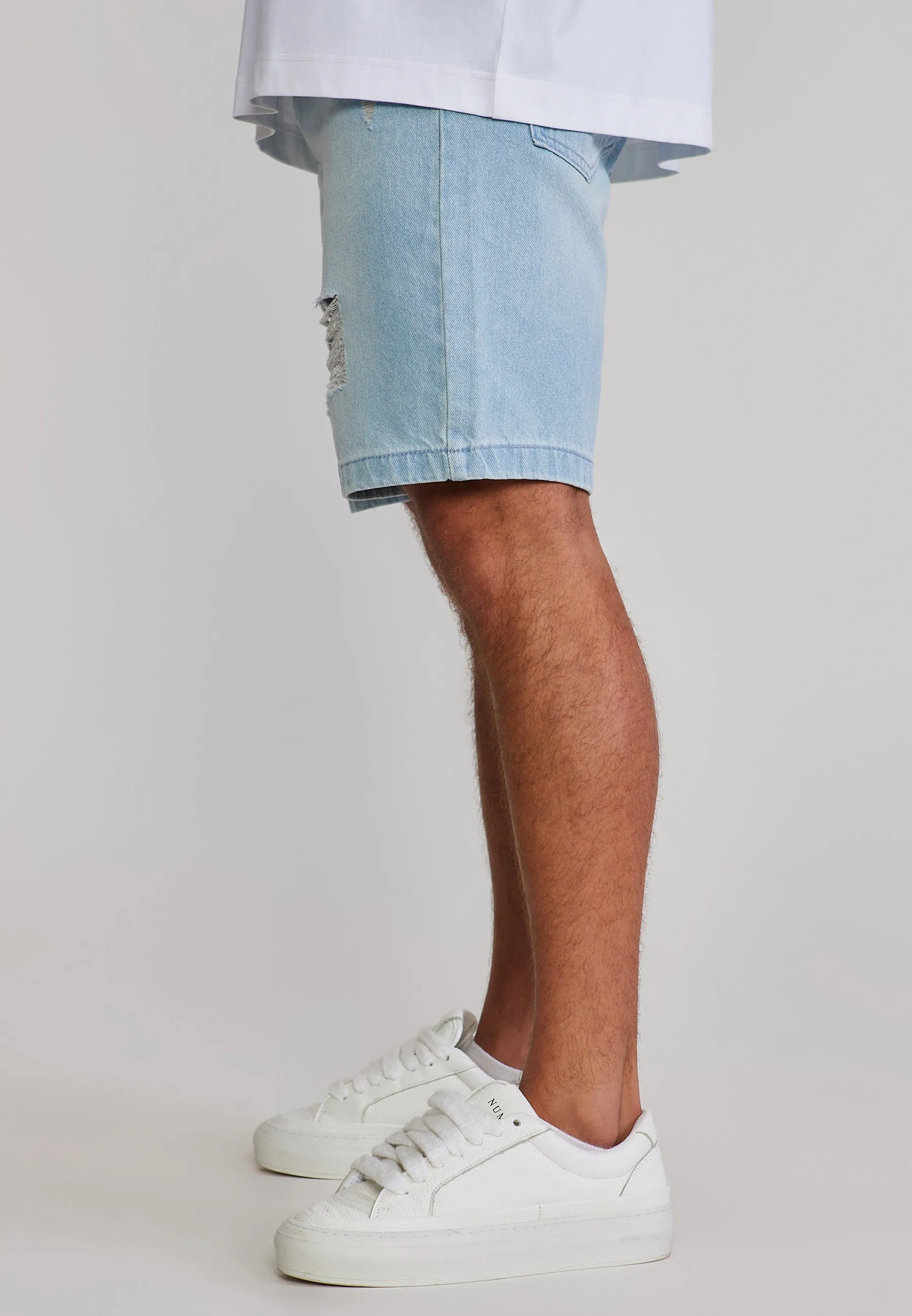 Washed Light Blue Distressed Denim Shorts sold by Siksilk product image thumbnail 3