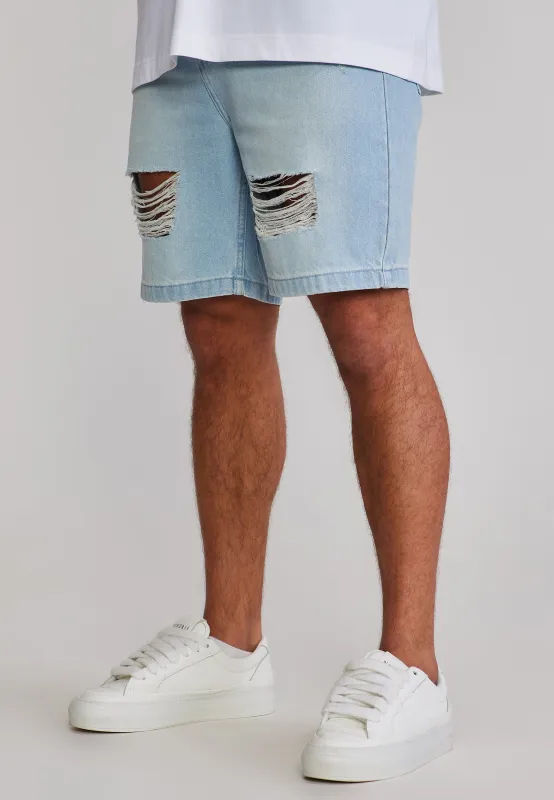 Washed Light Blue Distressed Denim Shorts sold by Siksilk
