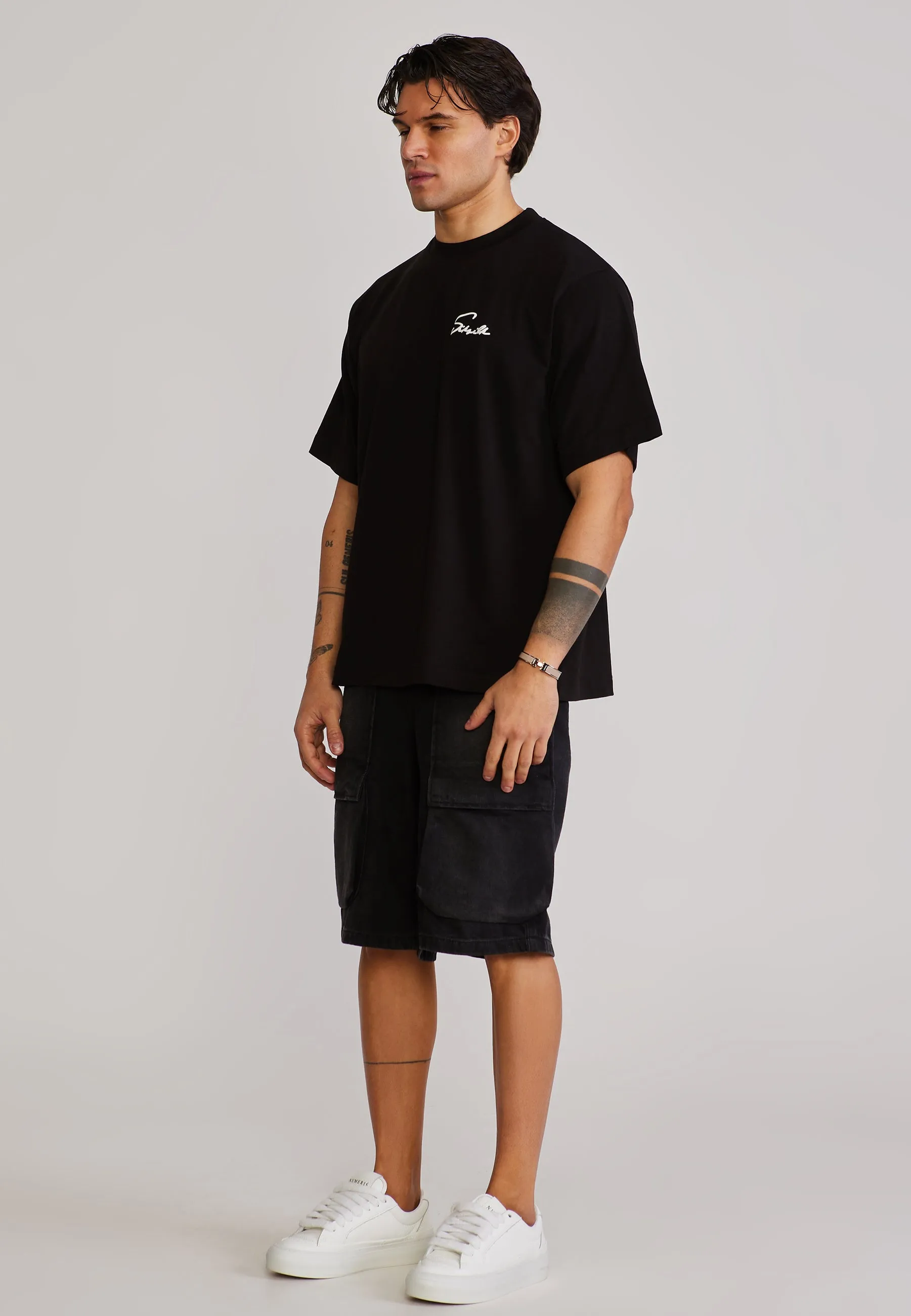 Washed Black Denim Cargo Shorts sold by Siksilk product image thumbnail 4