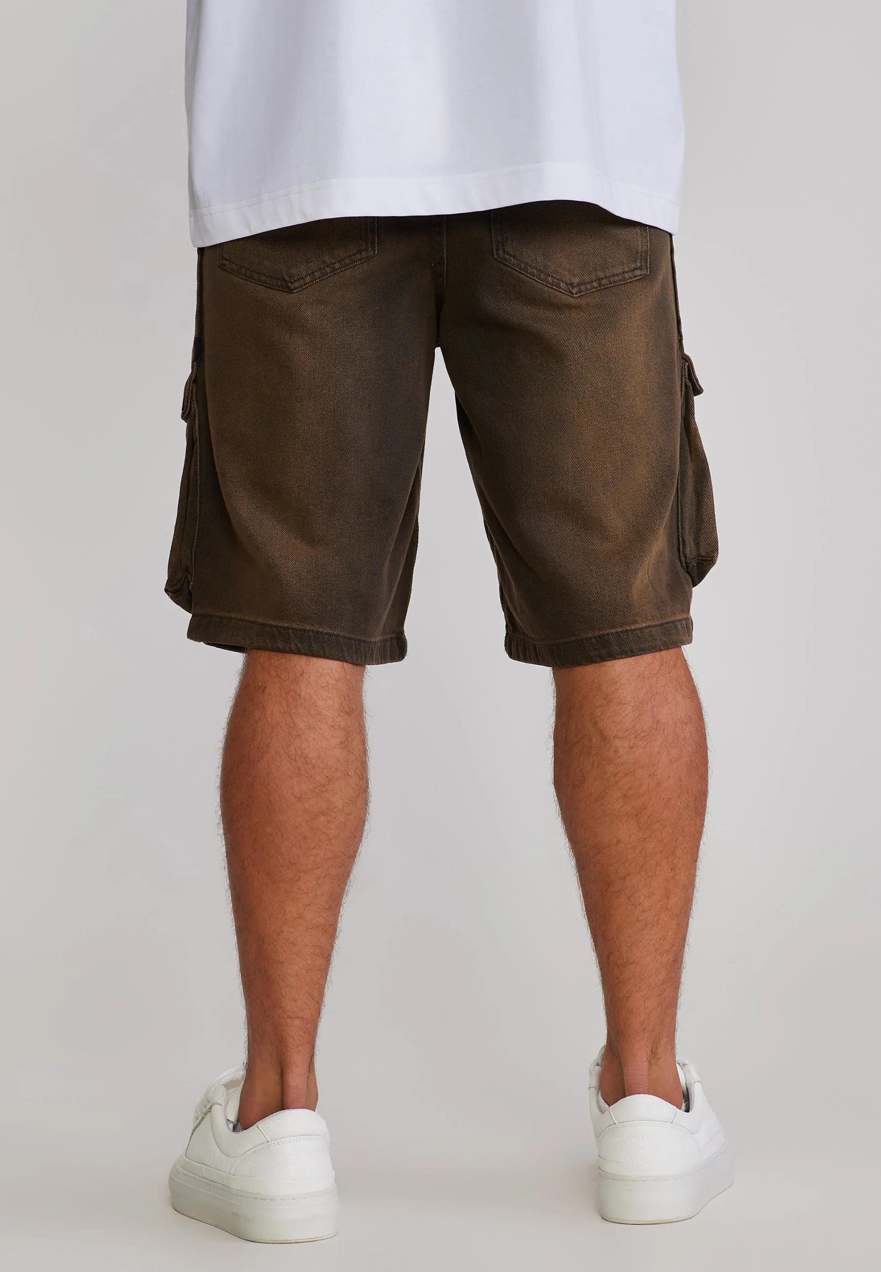 Washed Brown Denim Cargo Shorts sold by Siksilk product image thumbnail 5