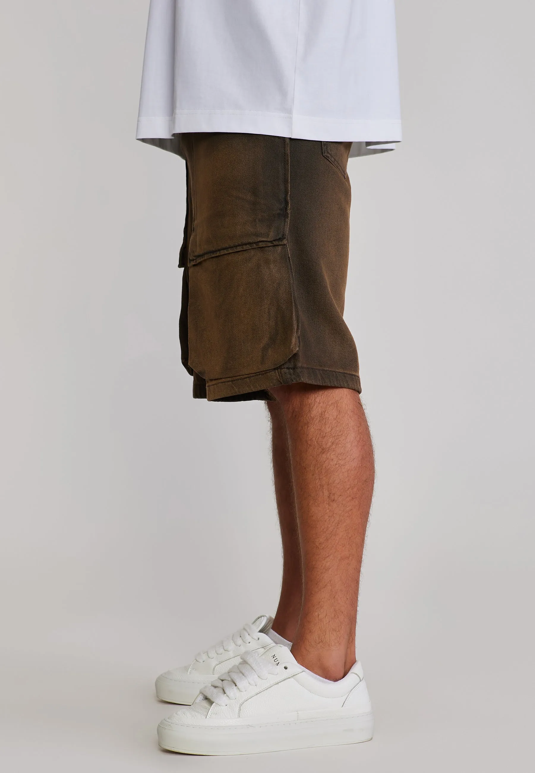 Washed Brown Denim Cargo Shorts sold by Siksilk product image thumbnail 3