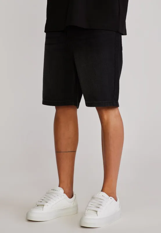 Washed Black Denim Shorts made by Siksilk