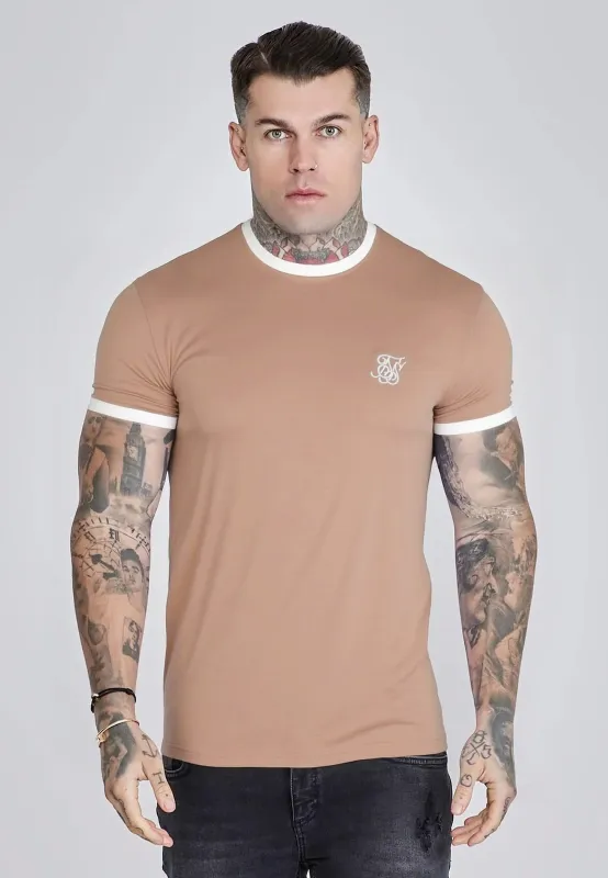 Beige and White Ringer T-Shirt made by Siksilk