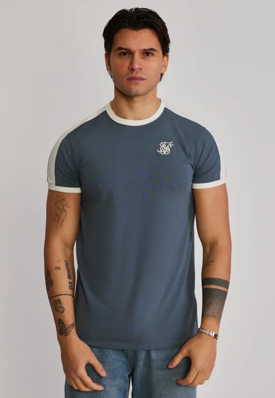 Blue and Ecru Stripe Ringer T-Shirt made by Siksilk