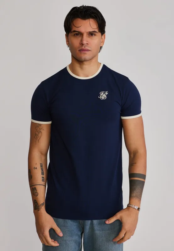 Navy and Ecru Ringer T-Shirt made by Siksilk