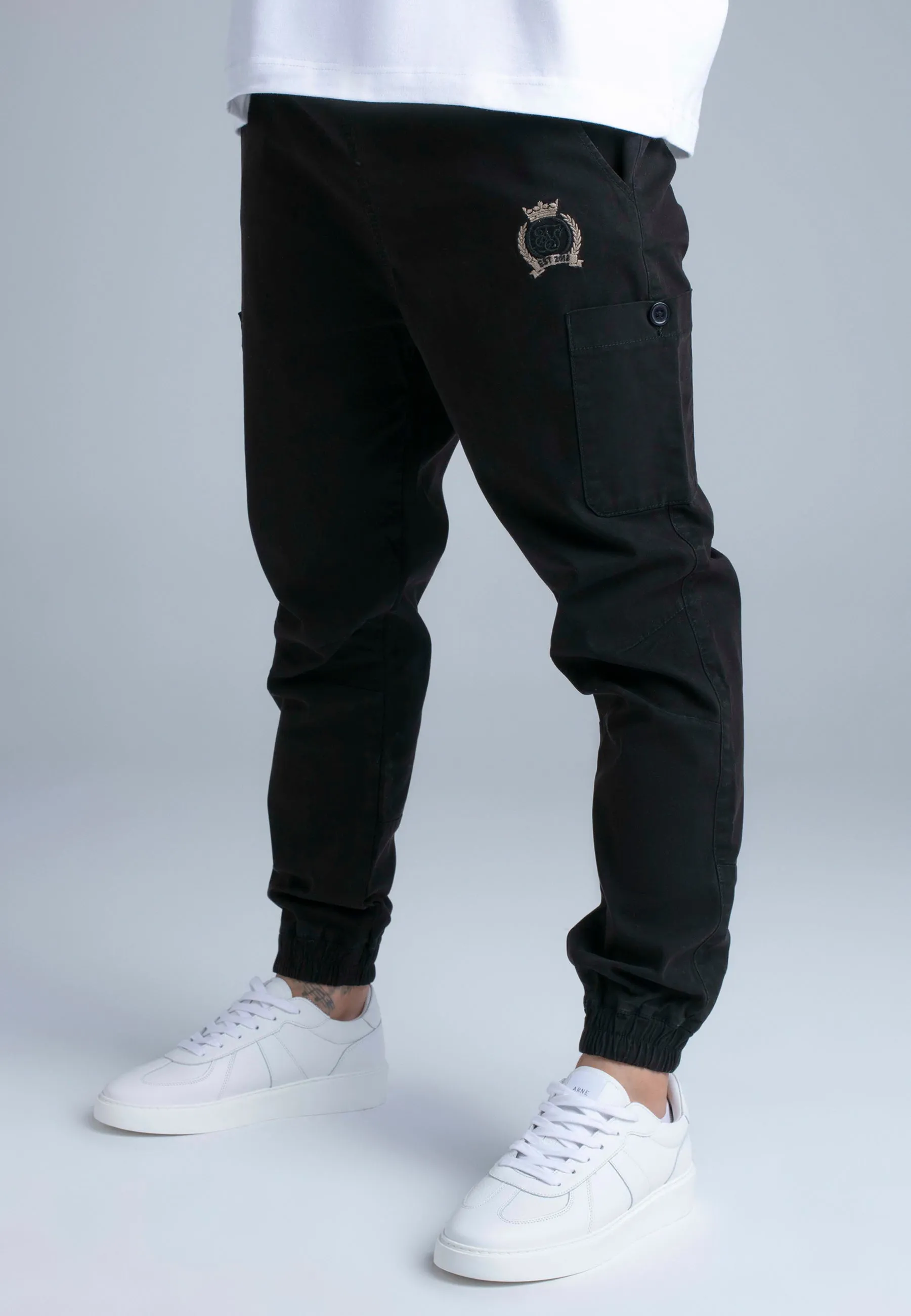 Black Slim Fit Cargos sold by Siksilk
