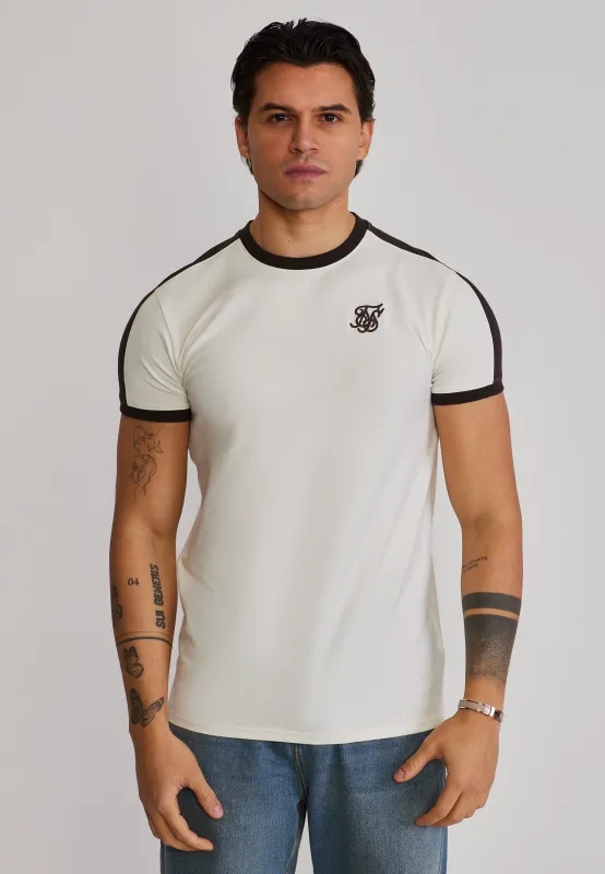 Ecru and Brown Stripe Ringer T-Shirt made by Siksilk