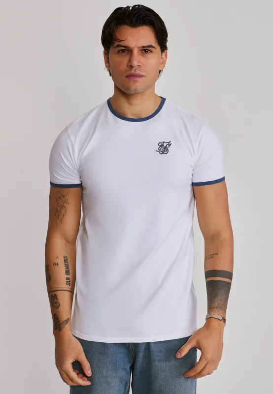 White and Blue Ringer T-Shirt made by Siksilk