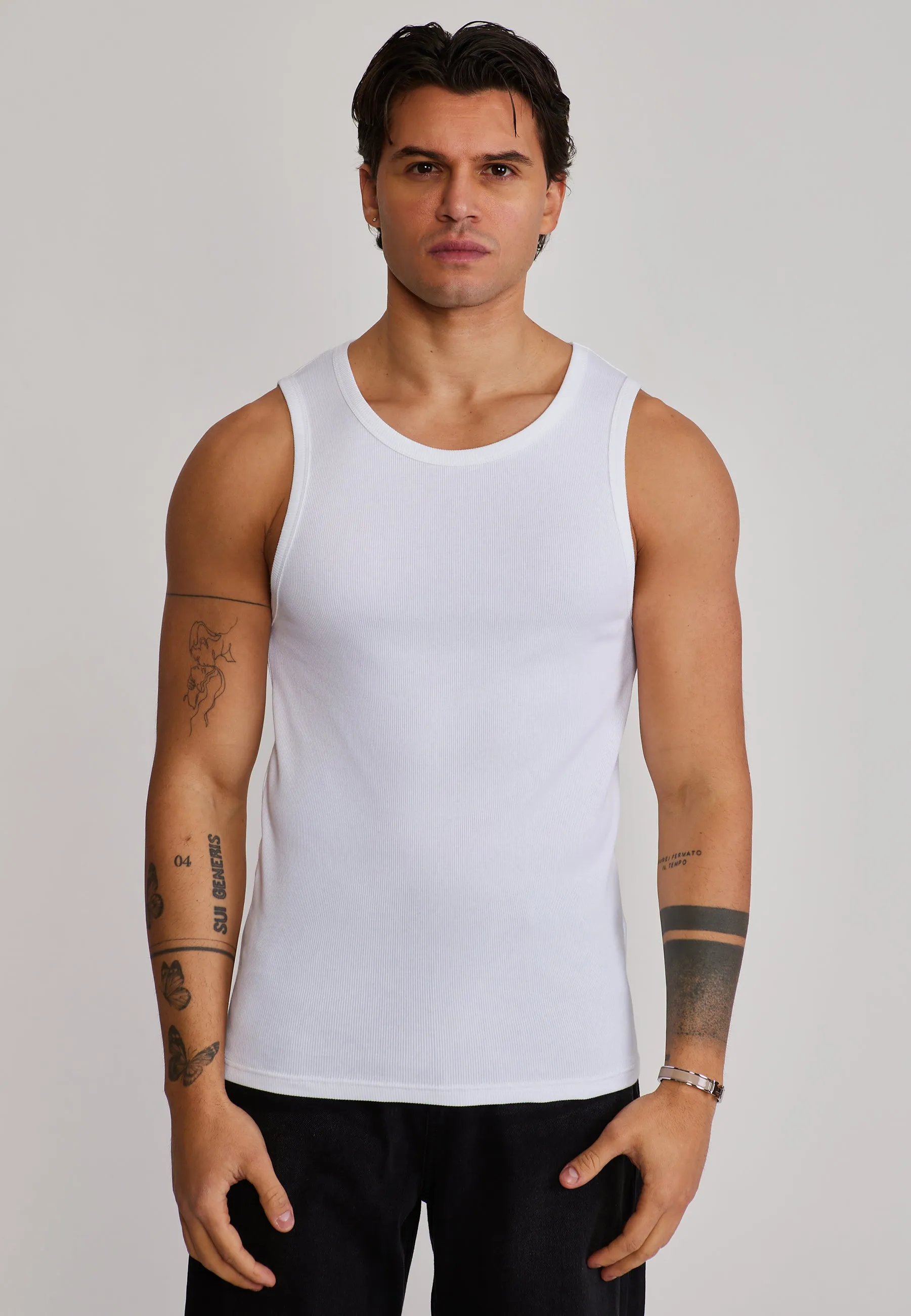 White Ribbed Vest sold by Siksilk
