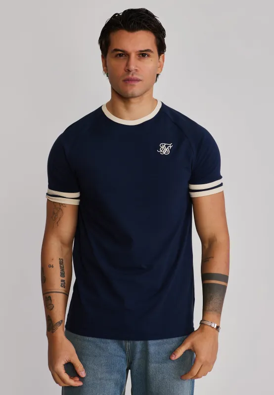 Navy and Ecru Tournament T-Shirt made by Siksilk