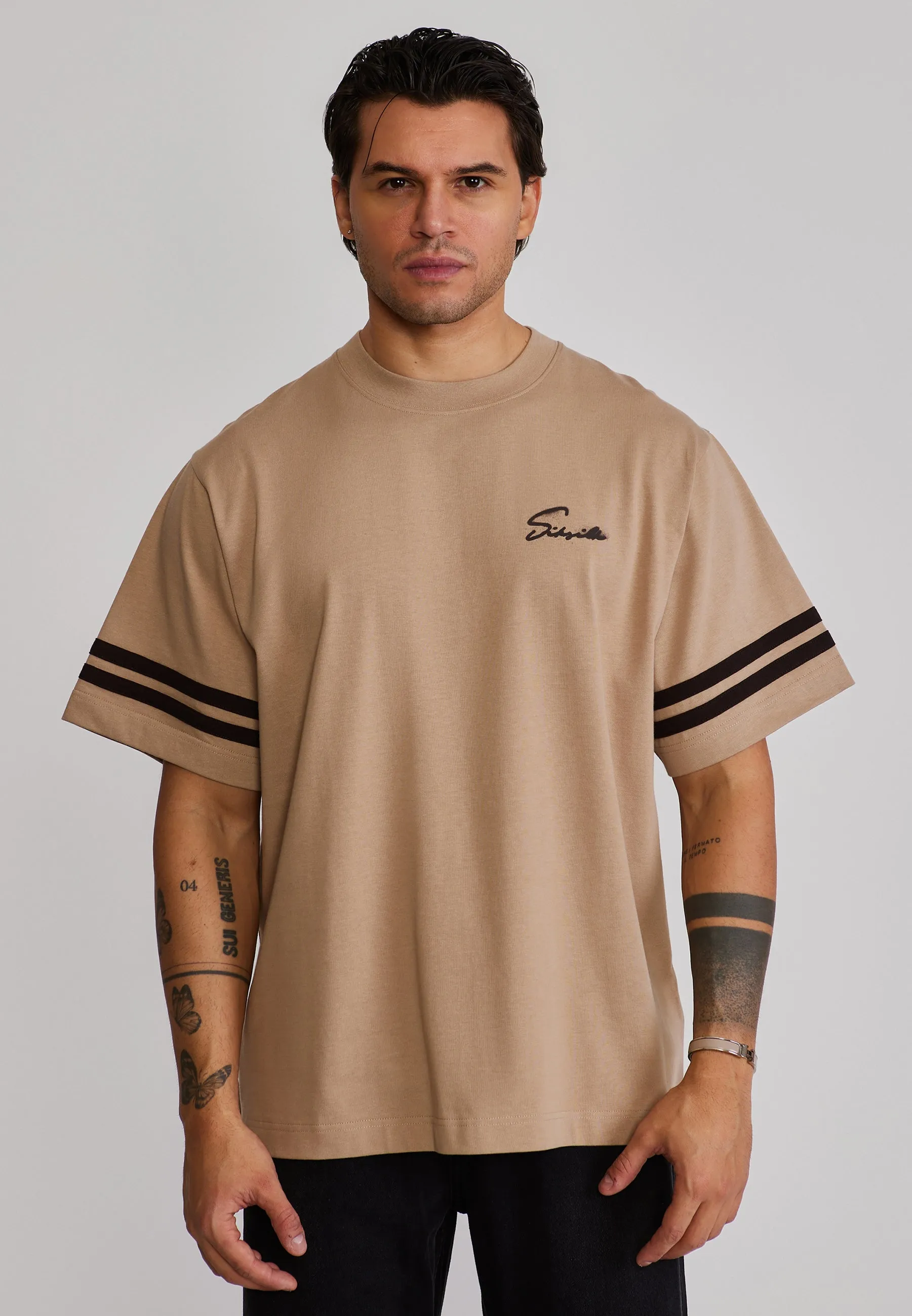 Beige Script T-Shirt sold by Siksilk