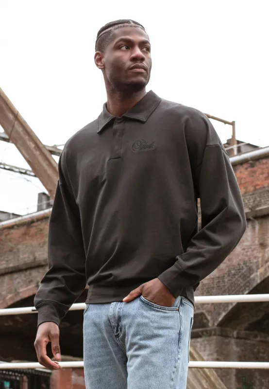 Washed Black Polo Sweater made by Siksilk