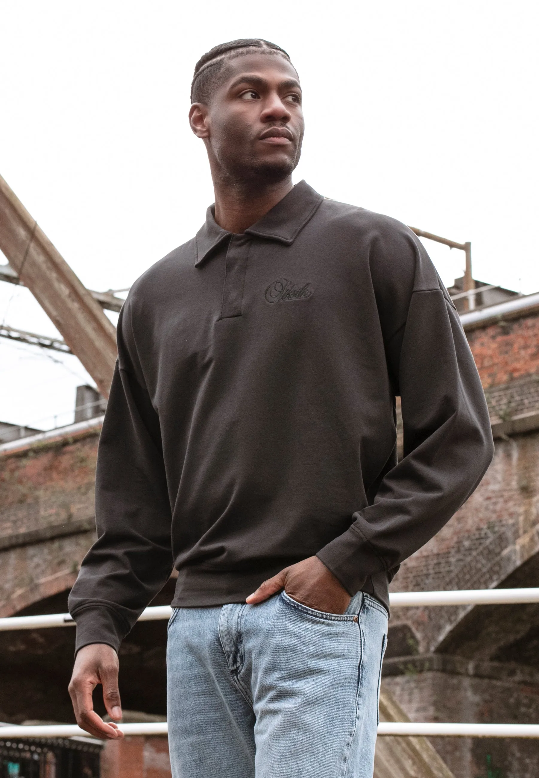 Washed Black Polo Sweater sold by Siksilk