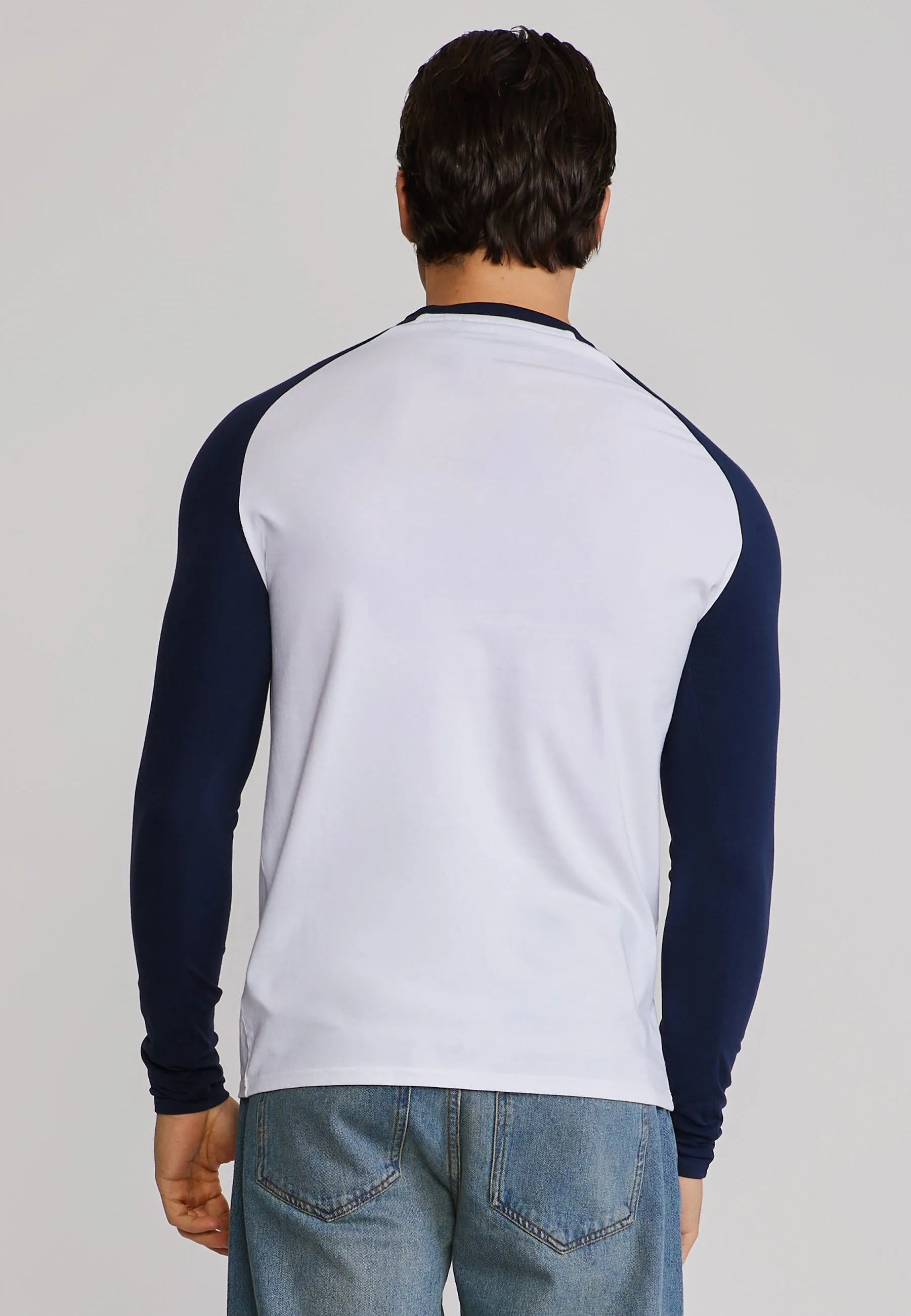 White and Navy LS Muscle Fit T-Shirt sold by Siksilk product image thumbnail 5