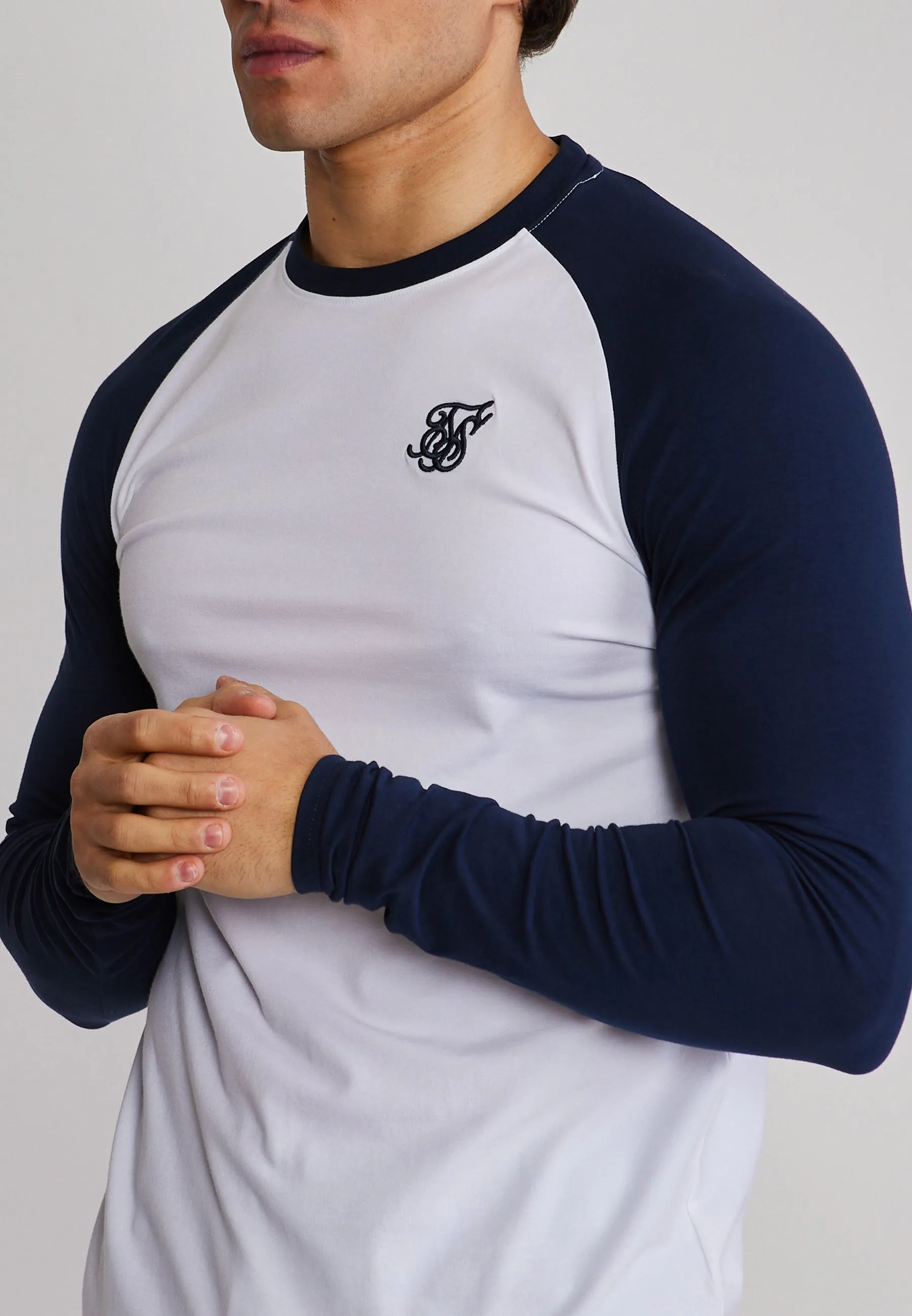White and Navy LS Muscle Fit T-Shirt sold by Siksilk product image thumbnail 2