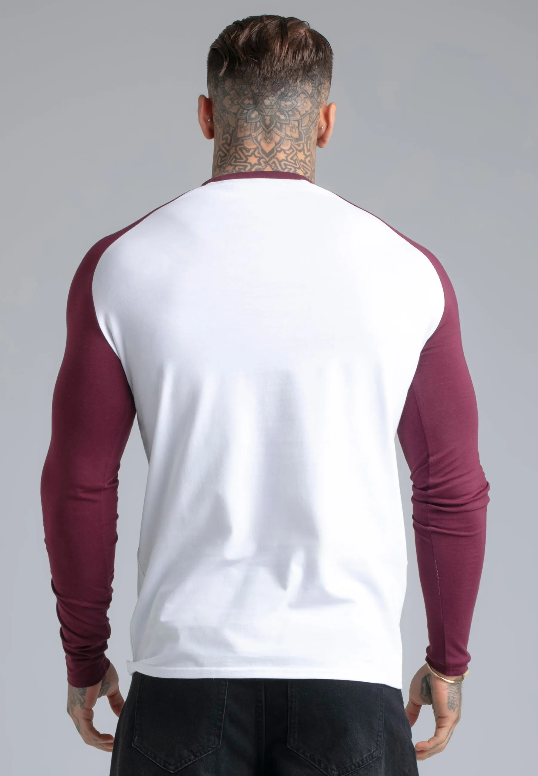 White and Burgundy LS Muscle Fit T-Shirt sold by Siksilk product image thumbnail 5