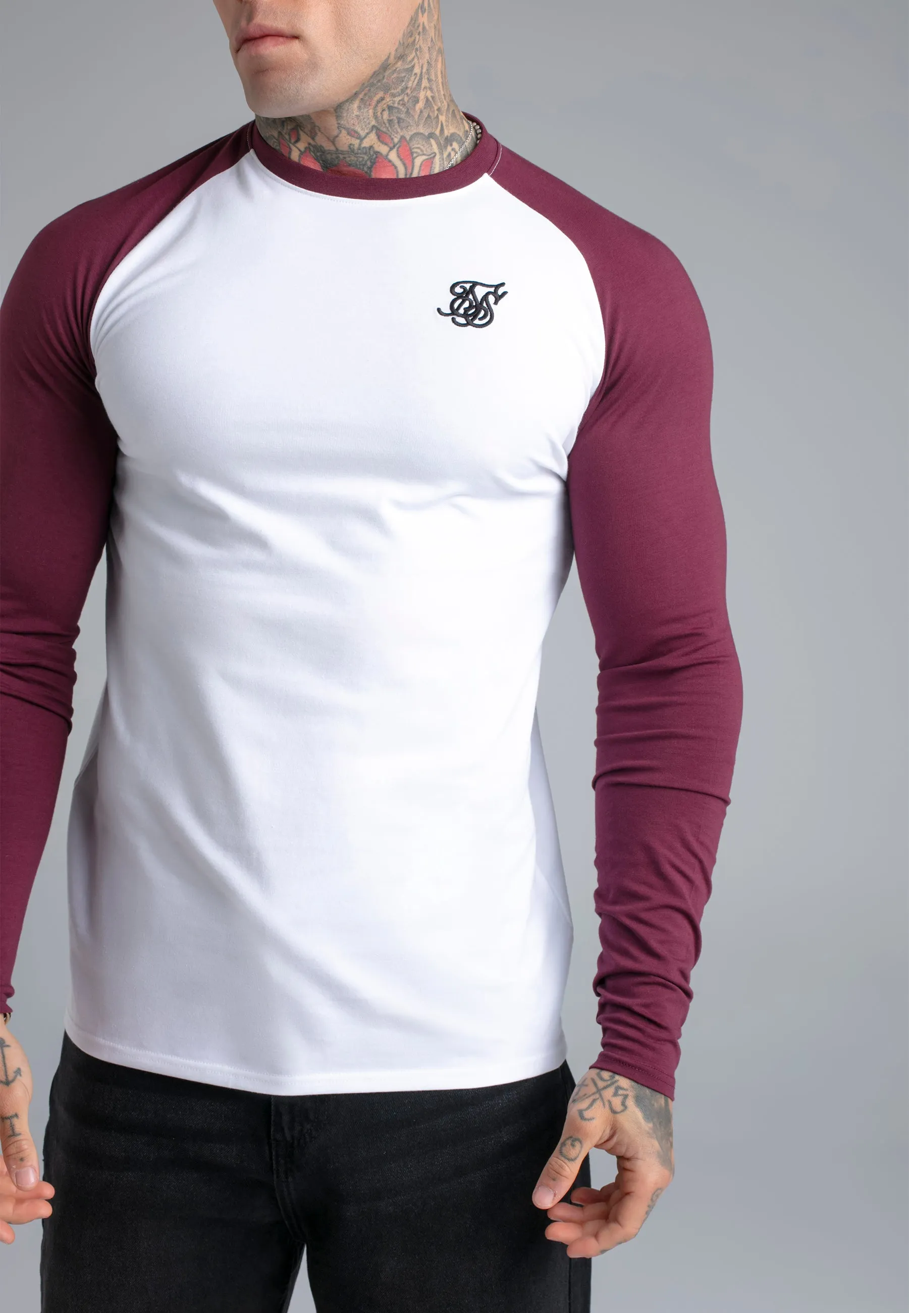 White and Burgundy LS Muscle Fit T-Shirt sold by Siksilk product image thumbnail 2