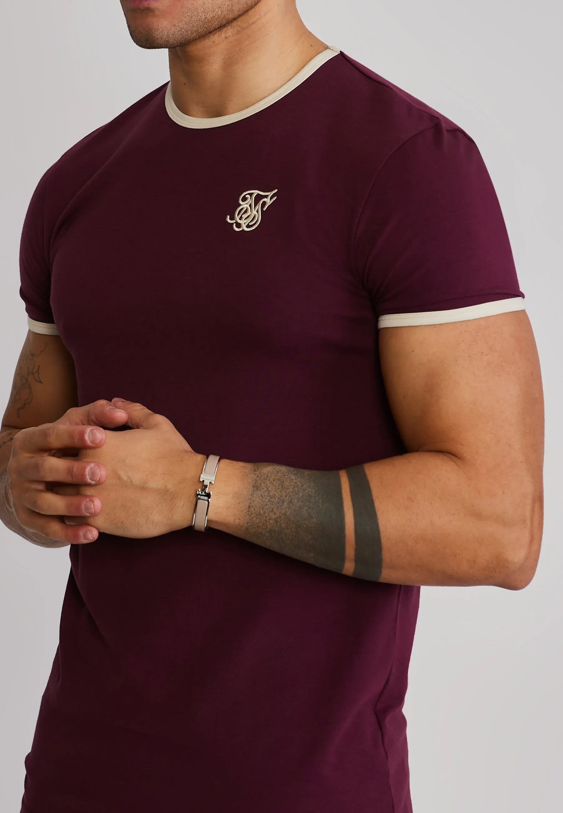 Burgundy and Ecru Ringer T-Shirt sold by Siksilk product image thumbnail 2