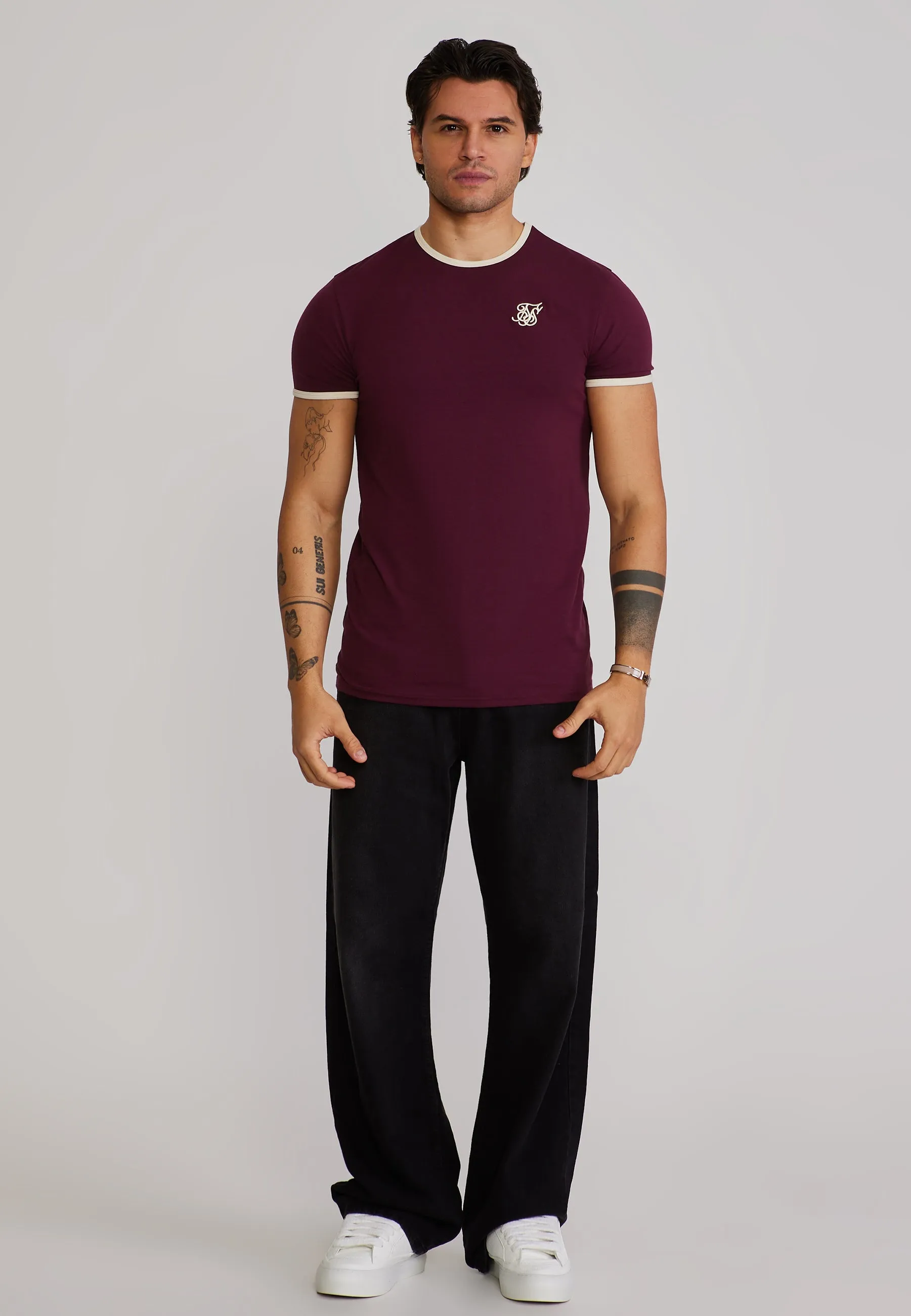 Burgundy and Ecru Ringer T-Shirt sold by Siksilk product image thumbnail 3