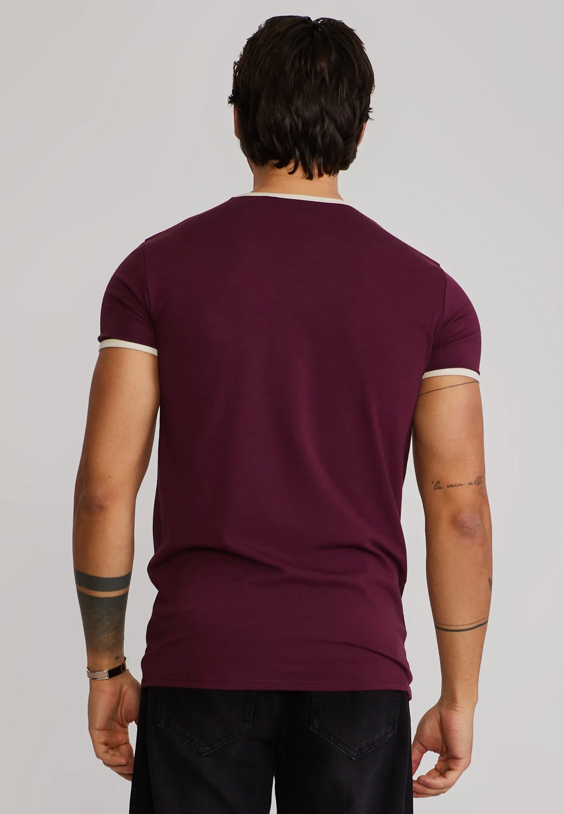 Burgundy and Ecru Ringer T-Shirt sold by Siksilk product image thumbnail 5