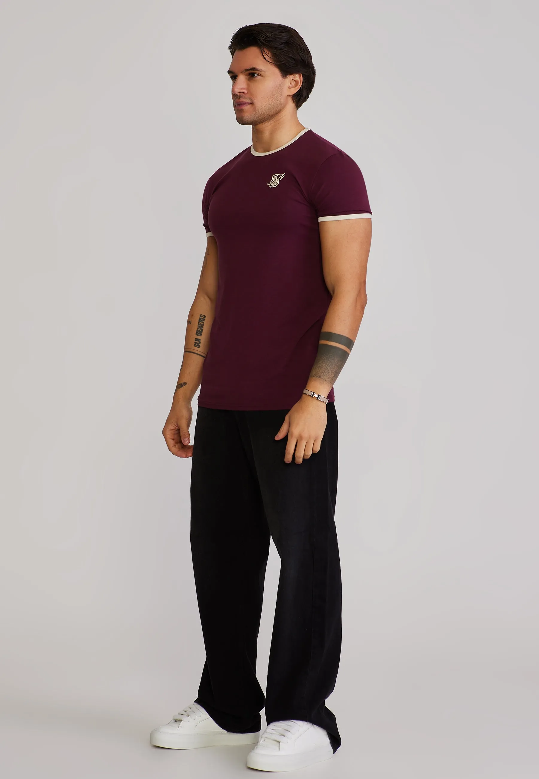 Burgundy and Ecru Ringer T-Shirt sold by Siksilk product image thumbnail 4