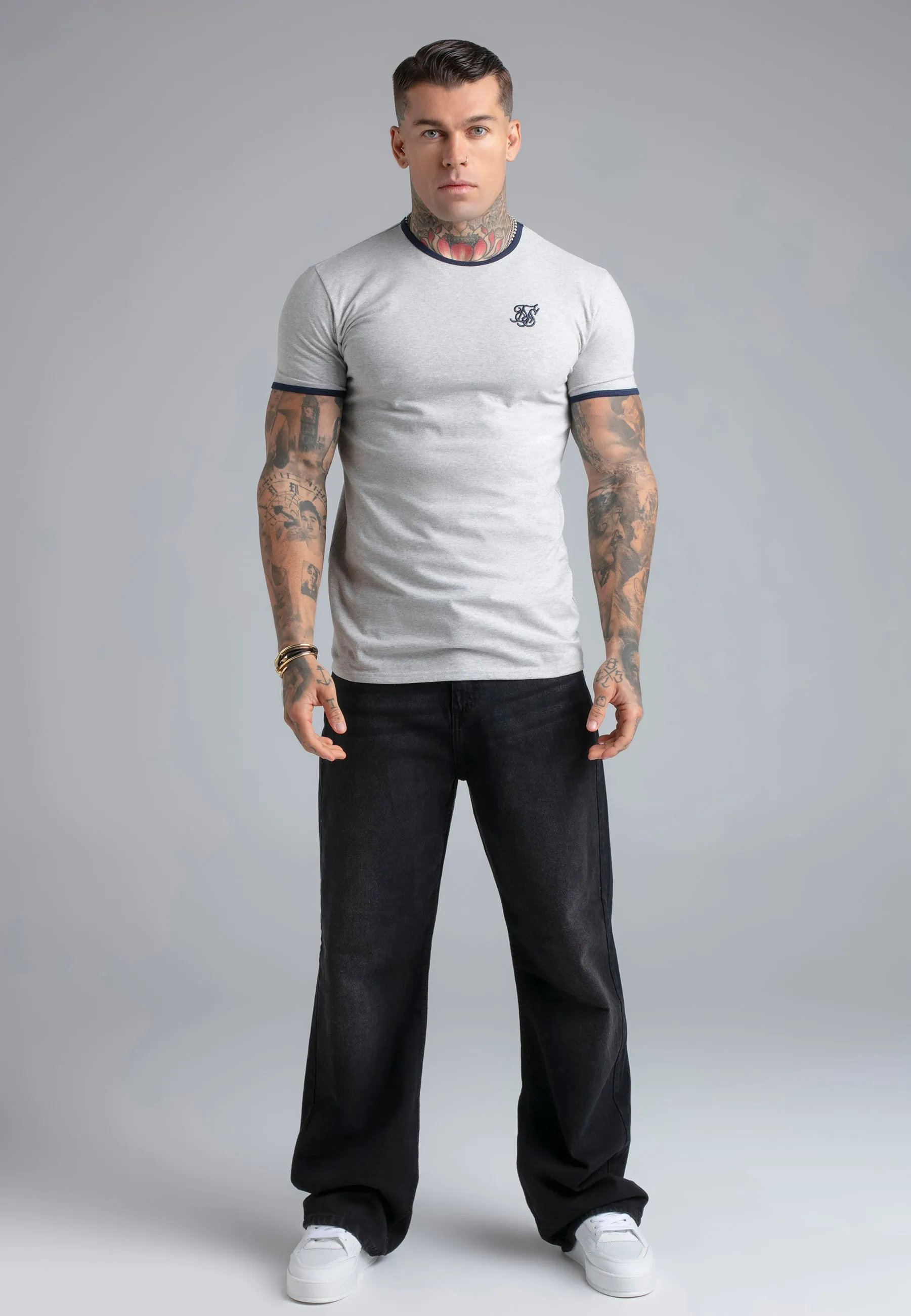 Grey Marl and Navy Ringer T-Shirt sold by Siksilk product image thumbnail 3