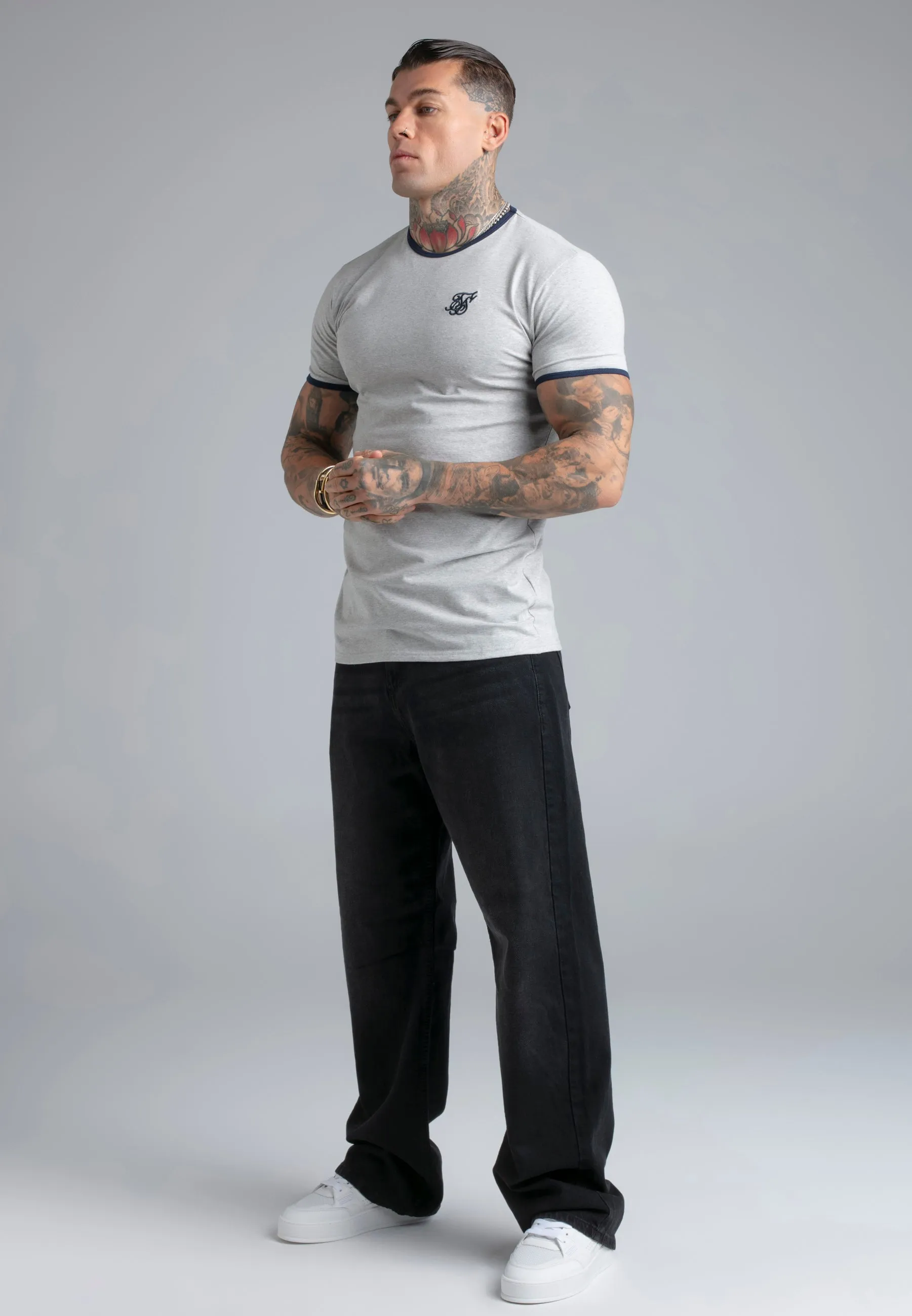 Grey Marl and Navy Ringer T-Shirt sold by Siksilk product image thumbnail 4