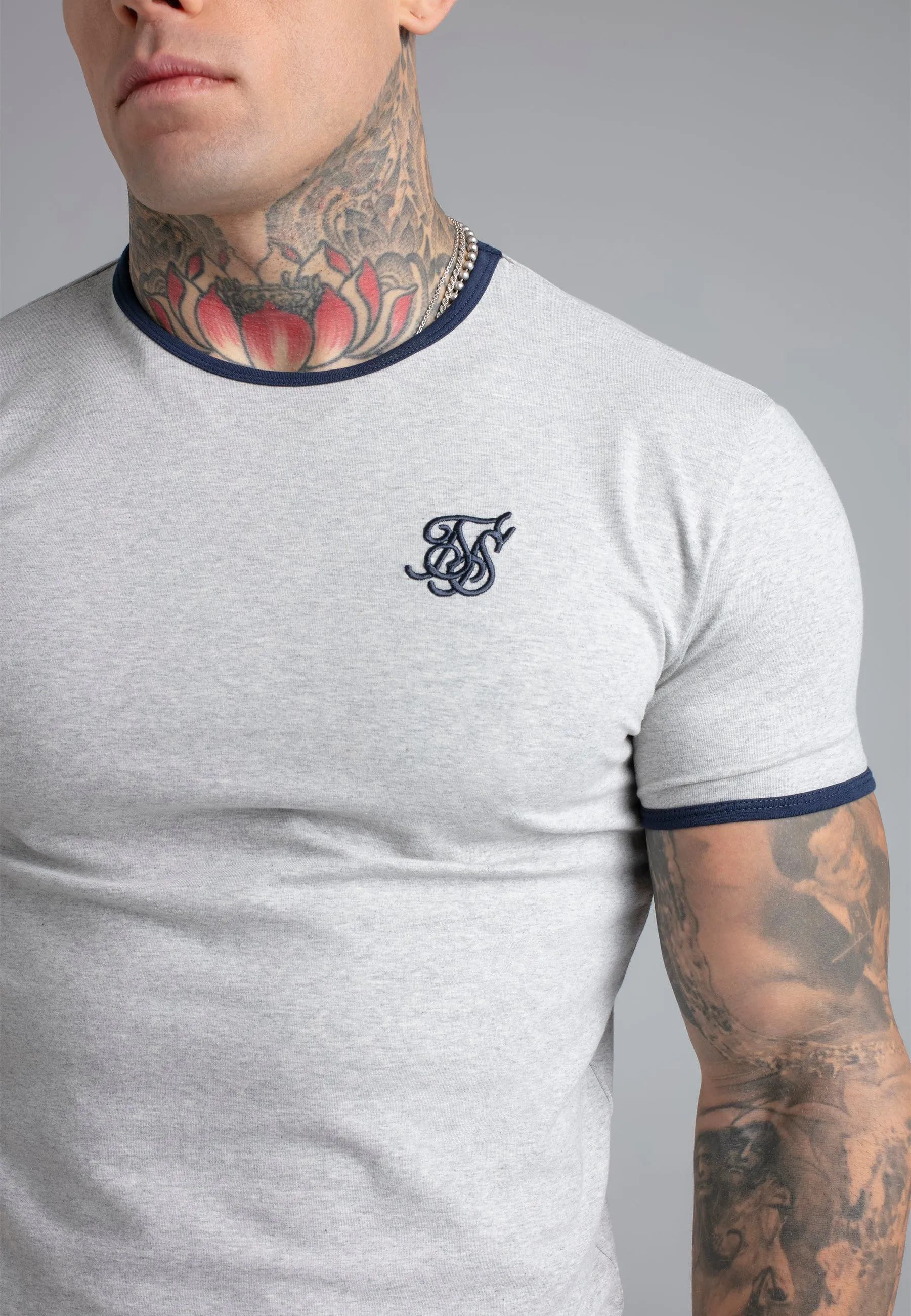Grey Marl and Navy Ringer T-Shirt sold by Siksilk product image thumbnail 2