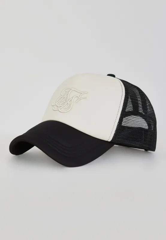 Ecru and Black Core Foam Trucker Cap made by Siksilk