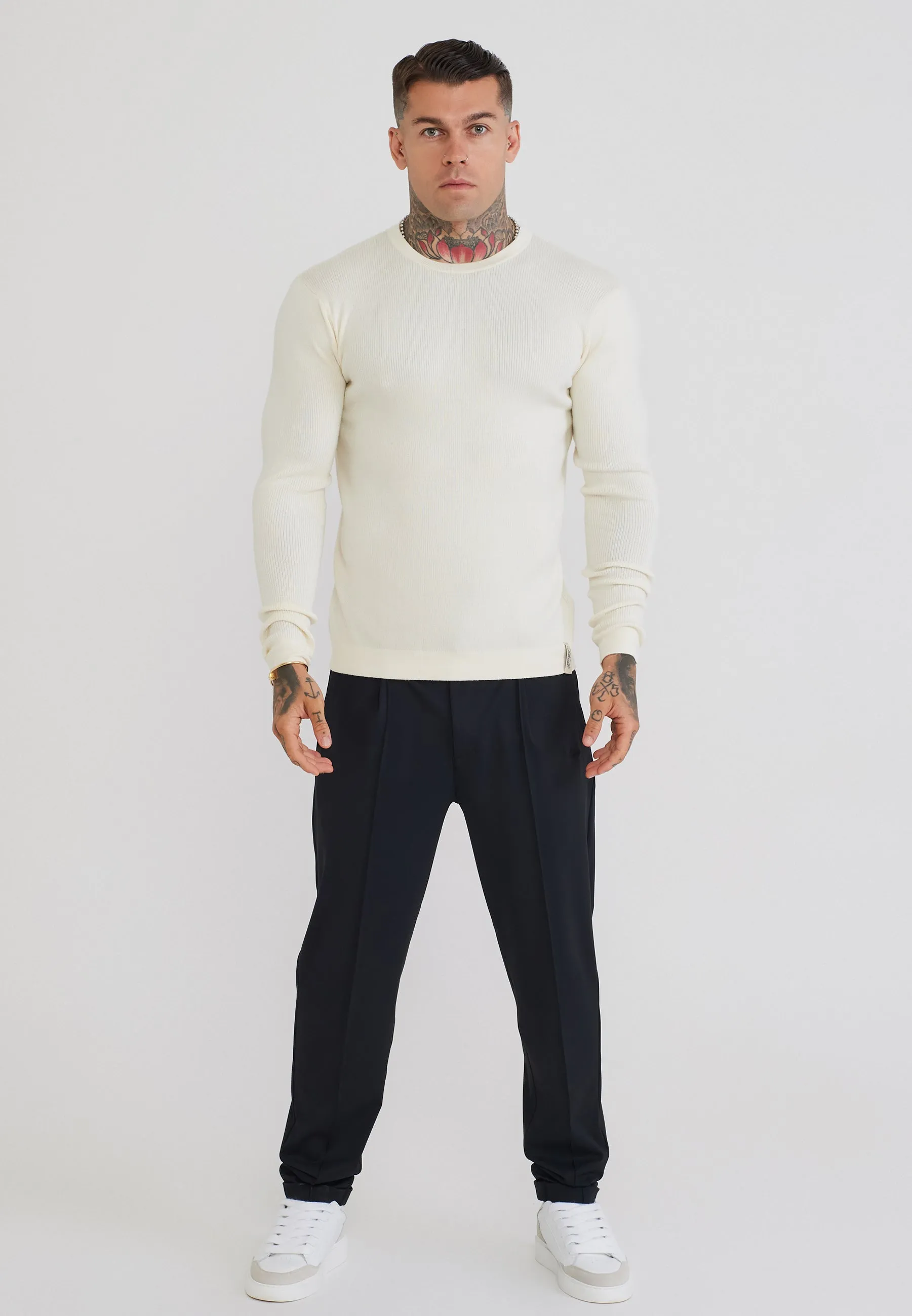 Ecru LS Knitted T-Shirt sold by Siksilk product image thumbnail 3