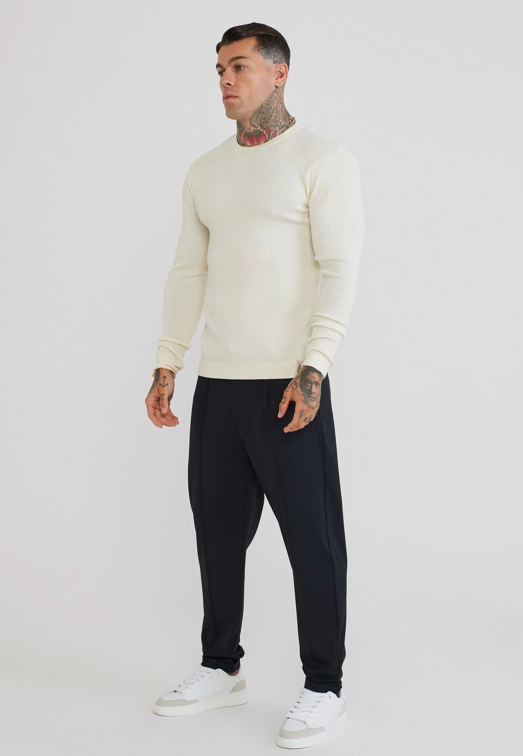 Ecru LS Knitted T-Shirt sold by Siksilk product image thumbnail 4