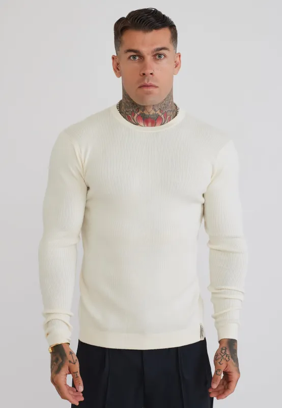 Ecru LS Knitted T-Shirt made by Siksilk
