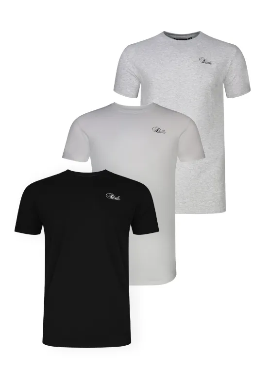 Black and White and Grey Pack of 3 Muscle Fit T-Shirts made by Siksilk