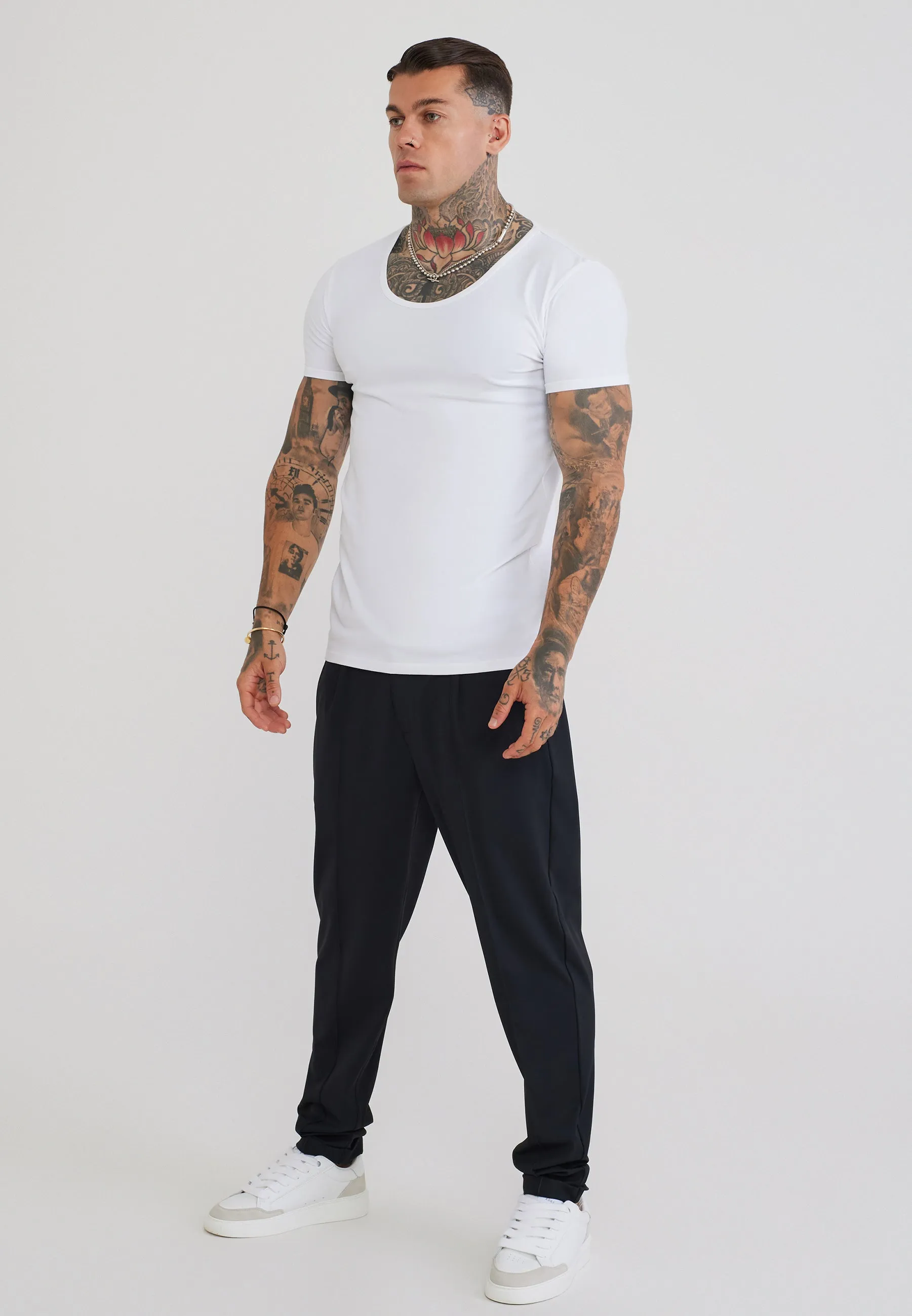 White Scoop Neck T-Shirt sold by Siksilk product image thumbnail 4