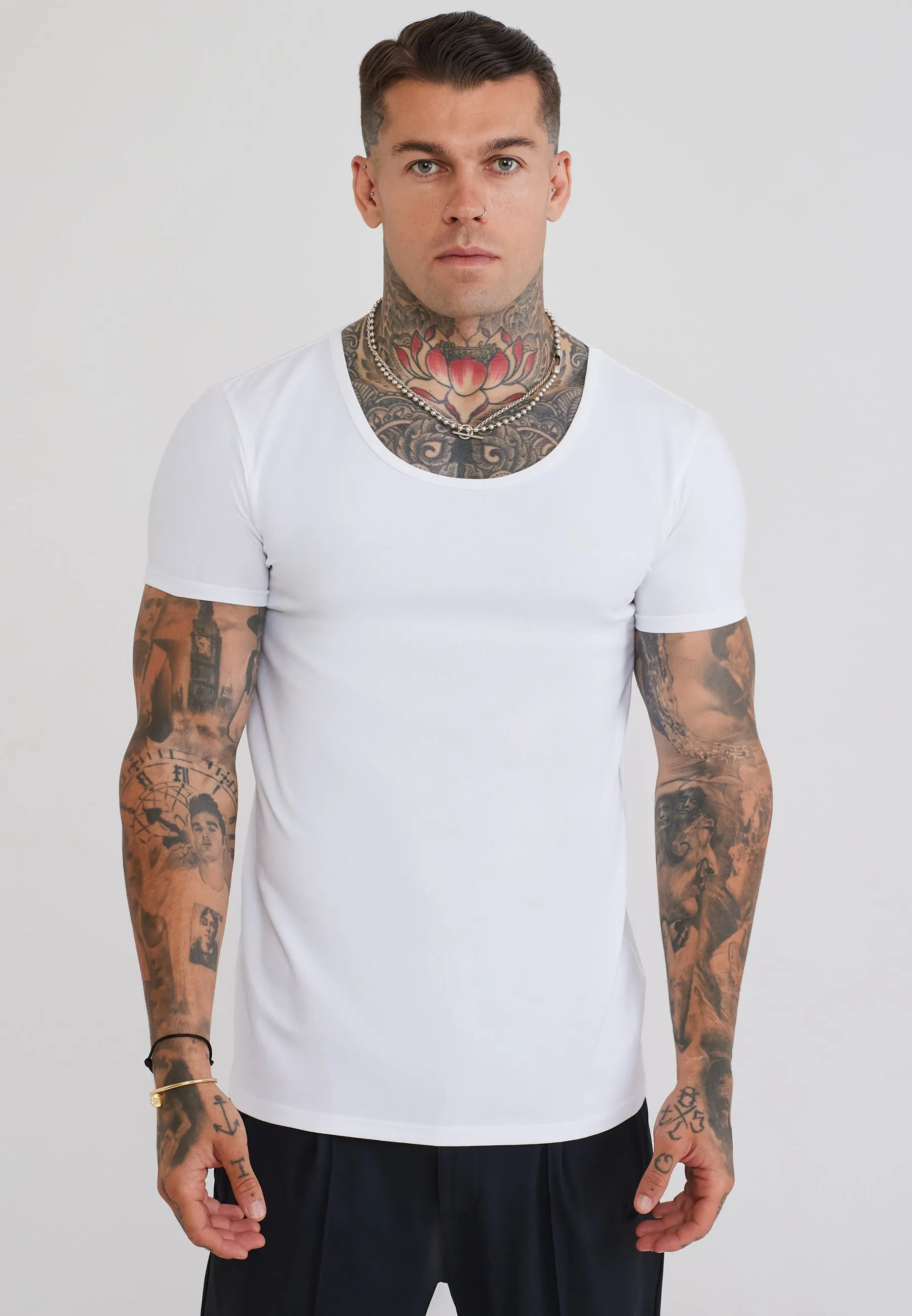 White Scoop Neck T-Shirt sold by Siksilk