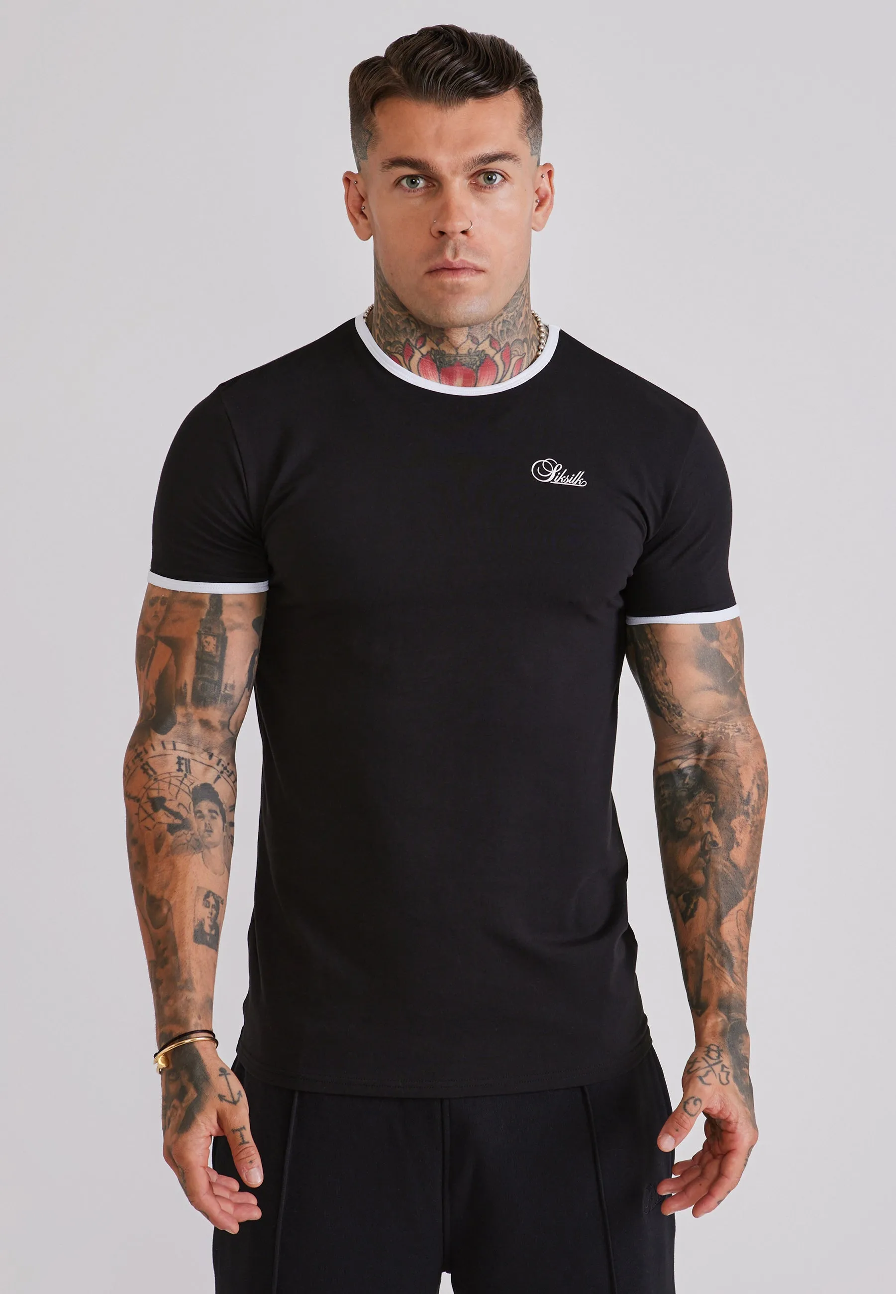 Black and White Ringer T-Shirt sold by Siksilk