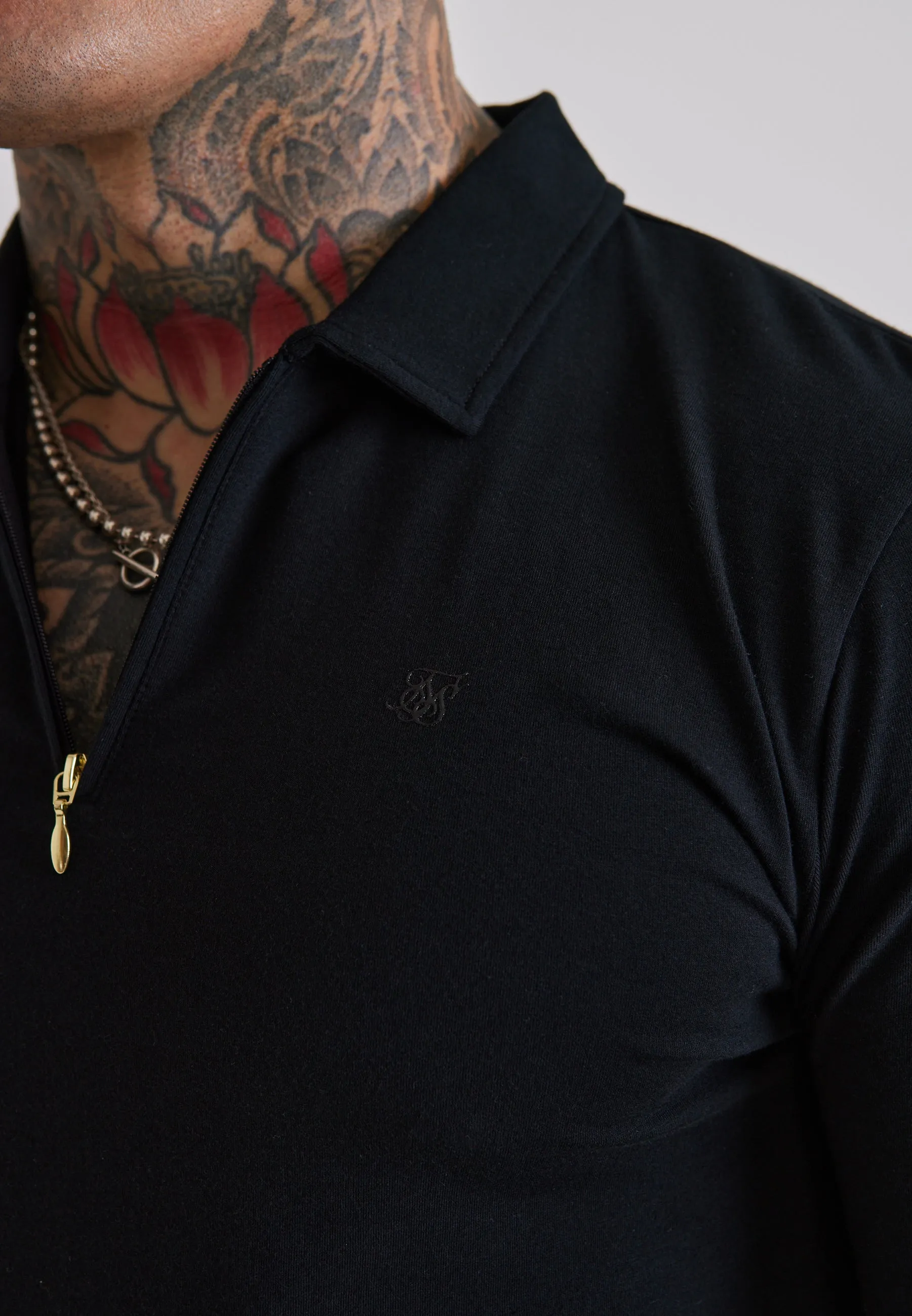 Black LS Jersey Zip Polo T-Shirt sold by Siksilk product image thumbnail 2