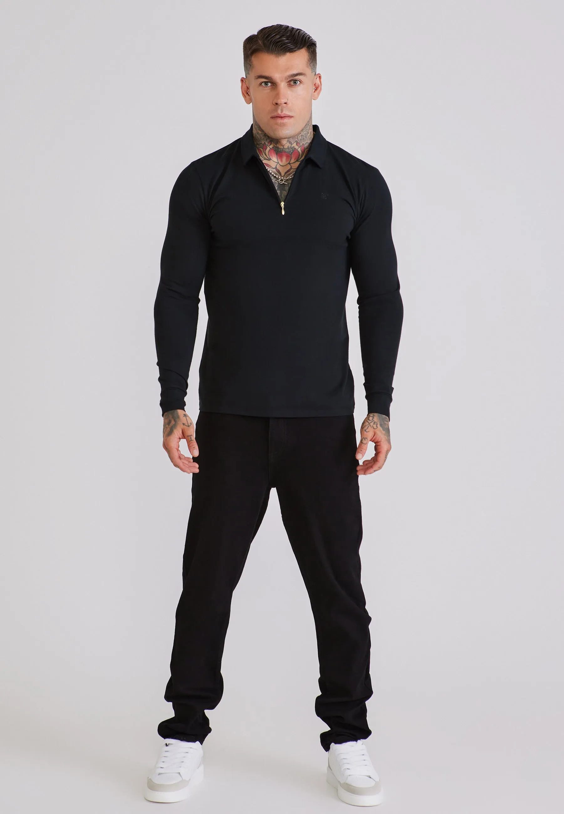 Black LS Jersey Zip Polo T-Shirt sold by Siksilk product image thumbnail 3
