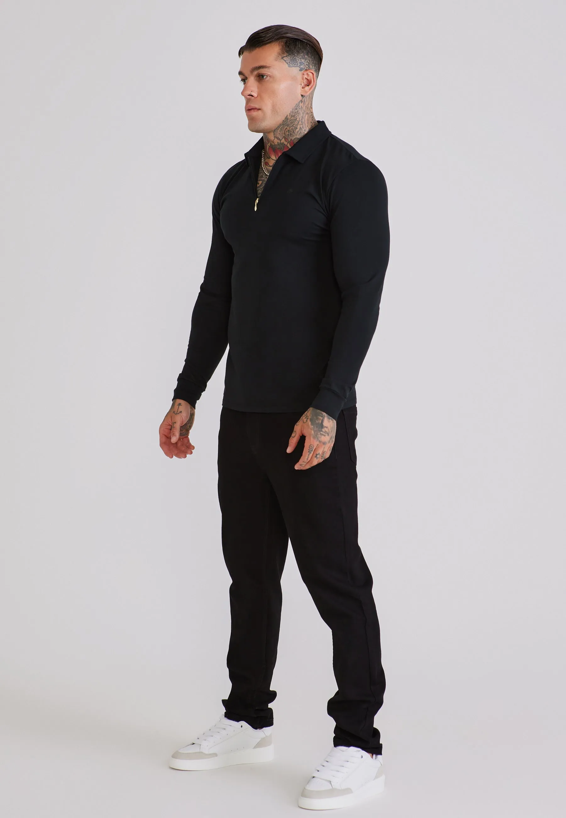 Black LS Jersey Zip Polo T-Shirt sold by Siksilk product image thumbnail 4