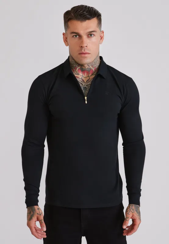 Black LS Jersey Zip Polo T-Shirt made by Siksilk