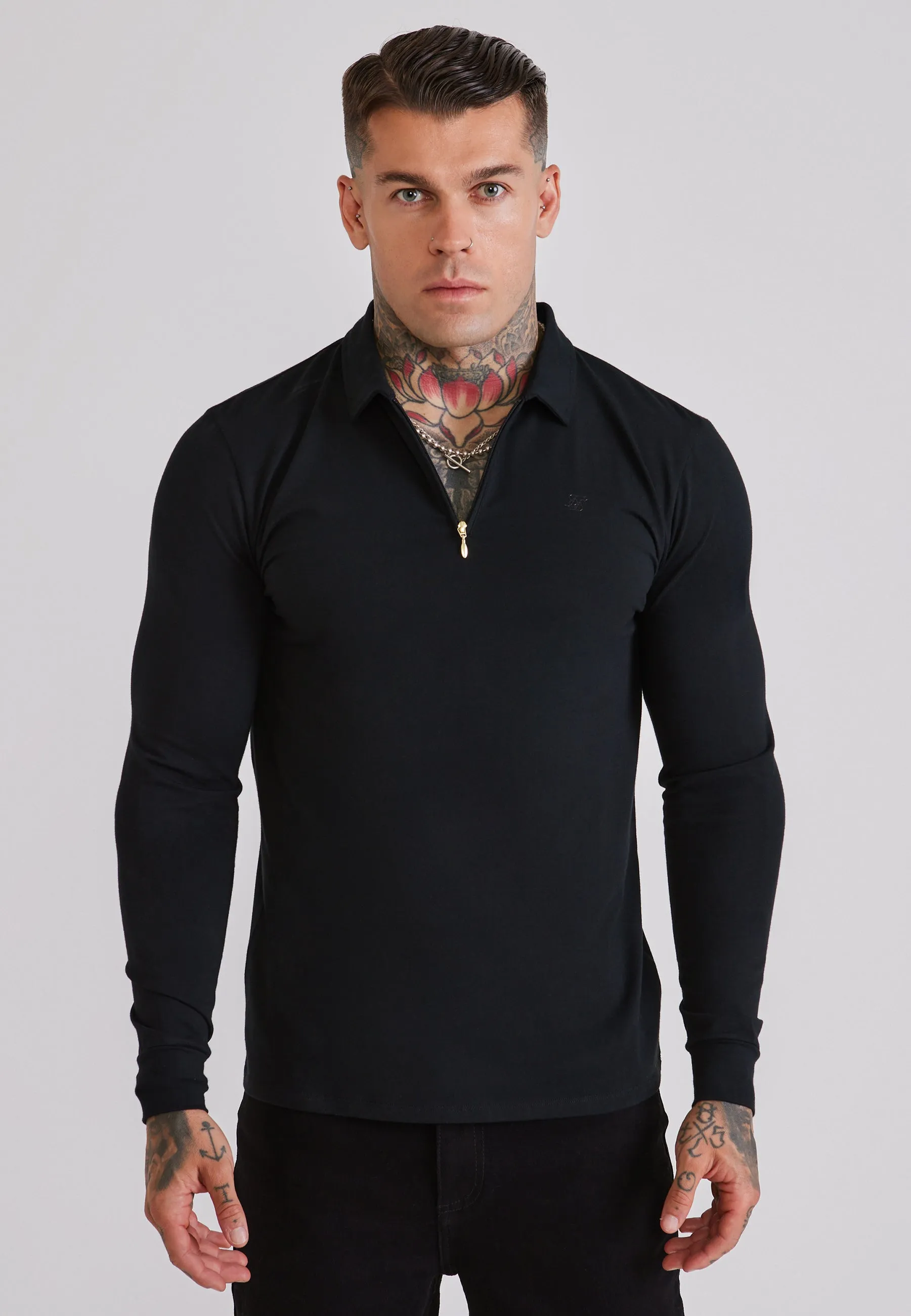 Black LS Jersey Zip Polo T-Shirt sold by Siksilk