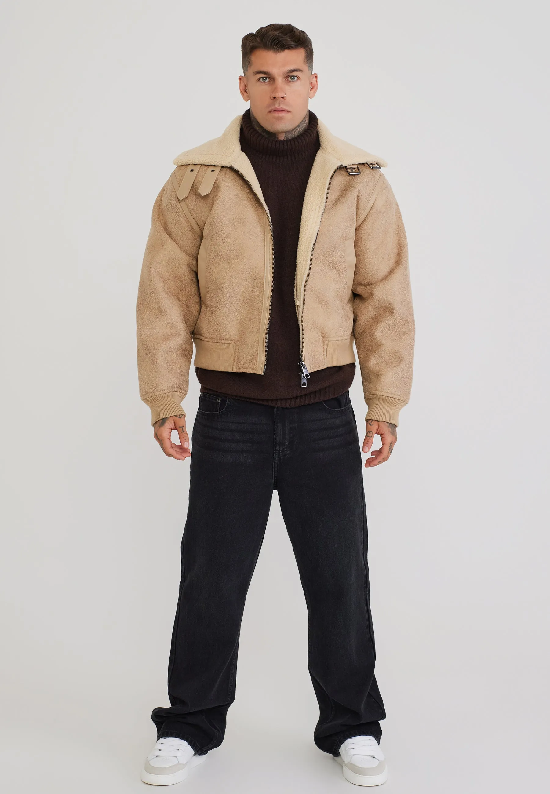 Beige Aviator Bomber Jacket sold by Siksilk product image thumbnail 3