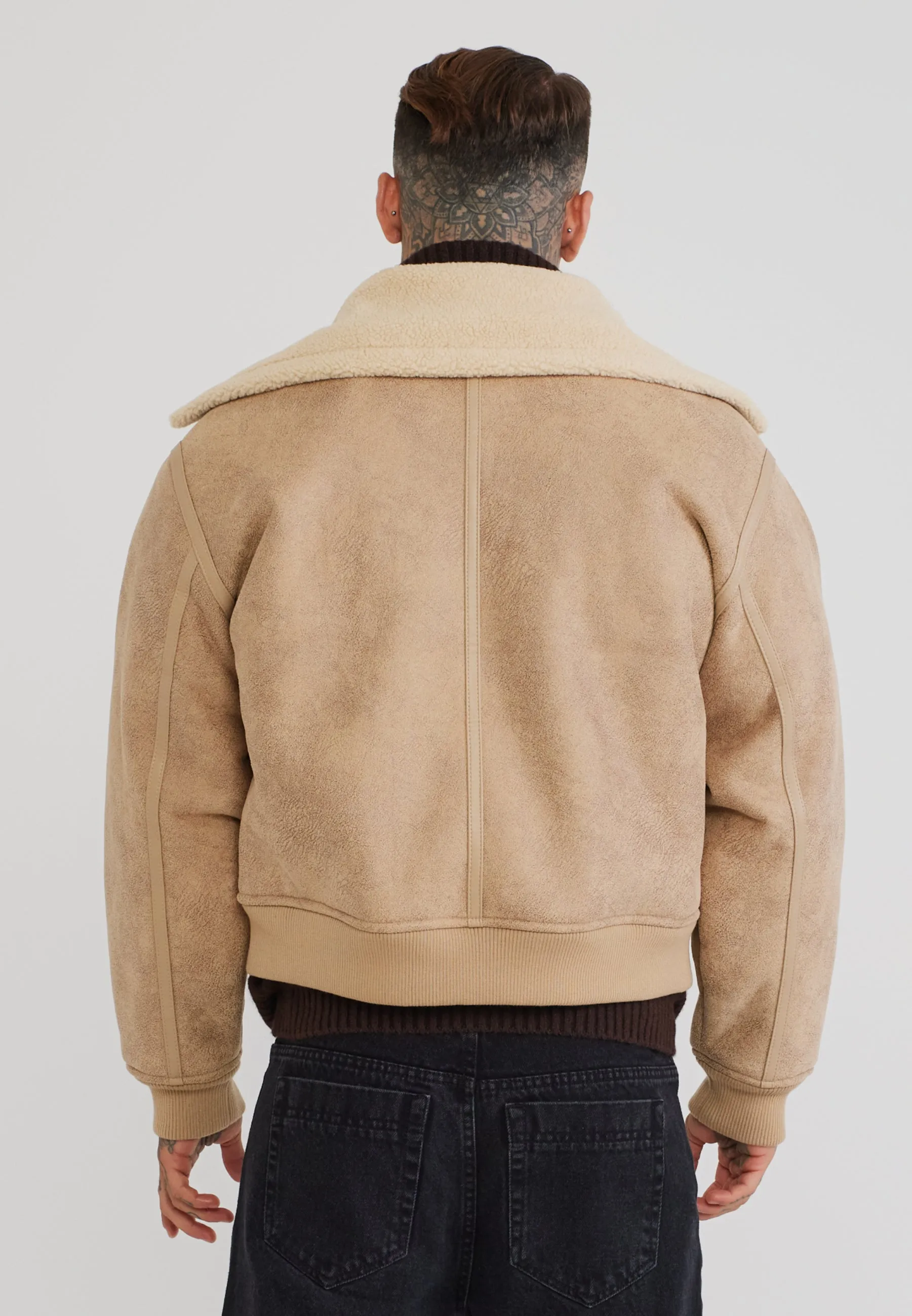 Beige Aviator Bomber Jacket sold by Siksilk product image thumbnail 5