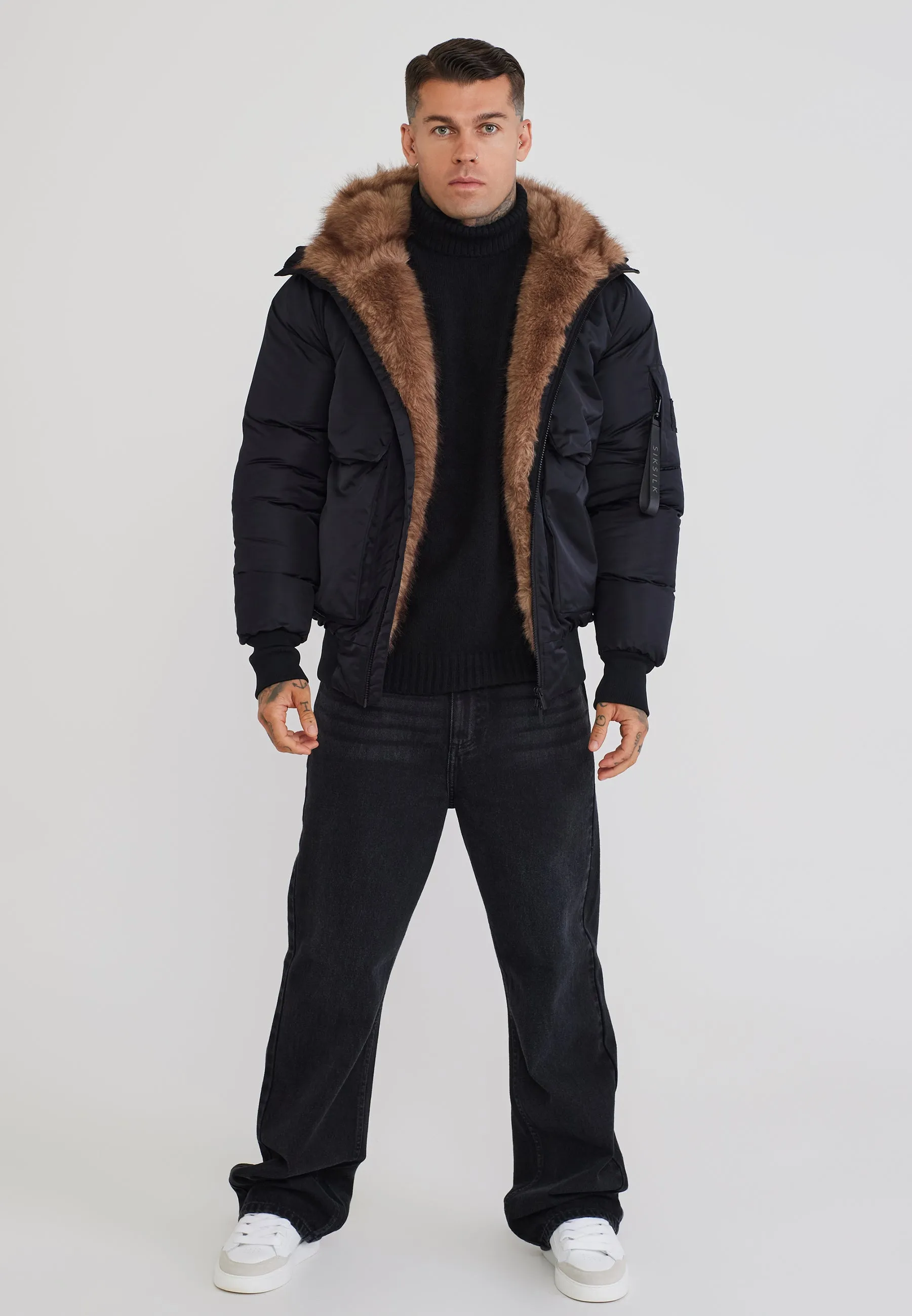 Black Hooded Bomber Jacket sold by Siksilk product image thumbnail 3