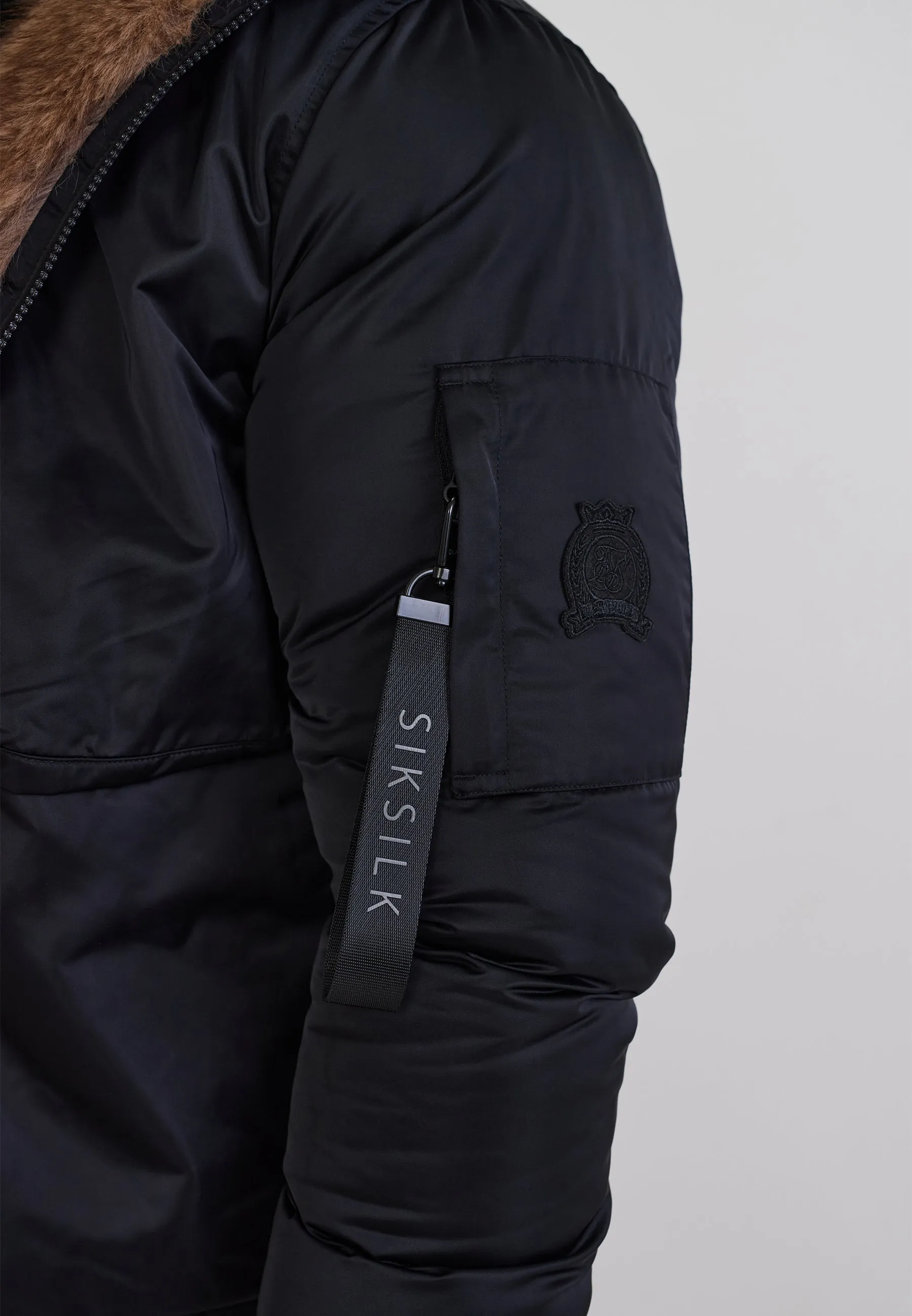 Black Hooded Bomber Jacket sold by Siksilk product image thumbnail 2