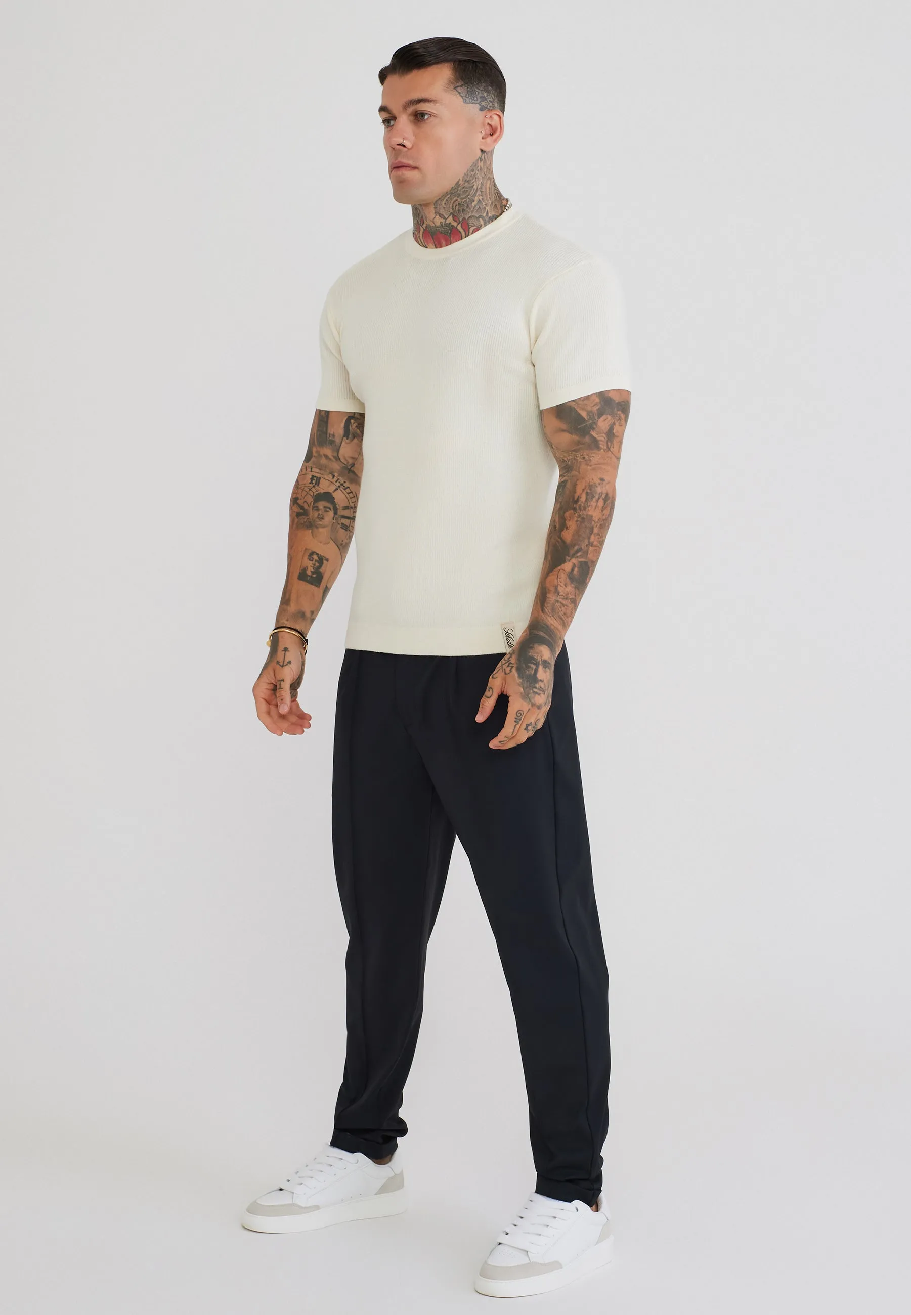 Ecru Knitted T-Shirt sold by Siksilk product image thumbnail 4