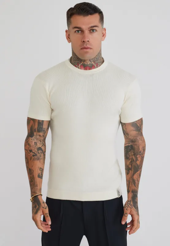 Ecru Knitted T-Shirt made by Siksilk